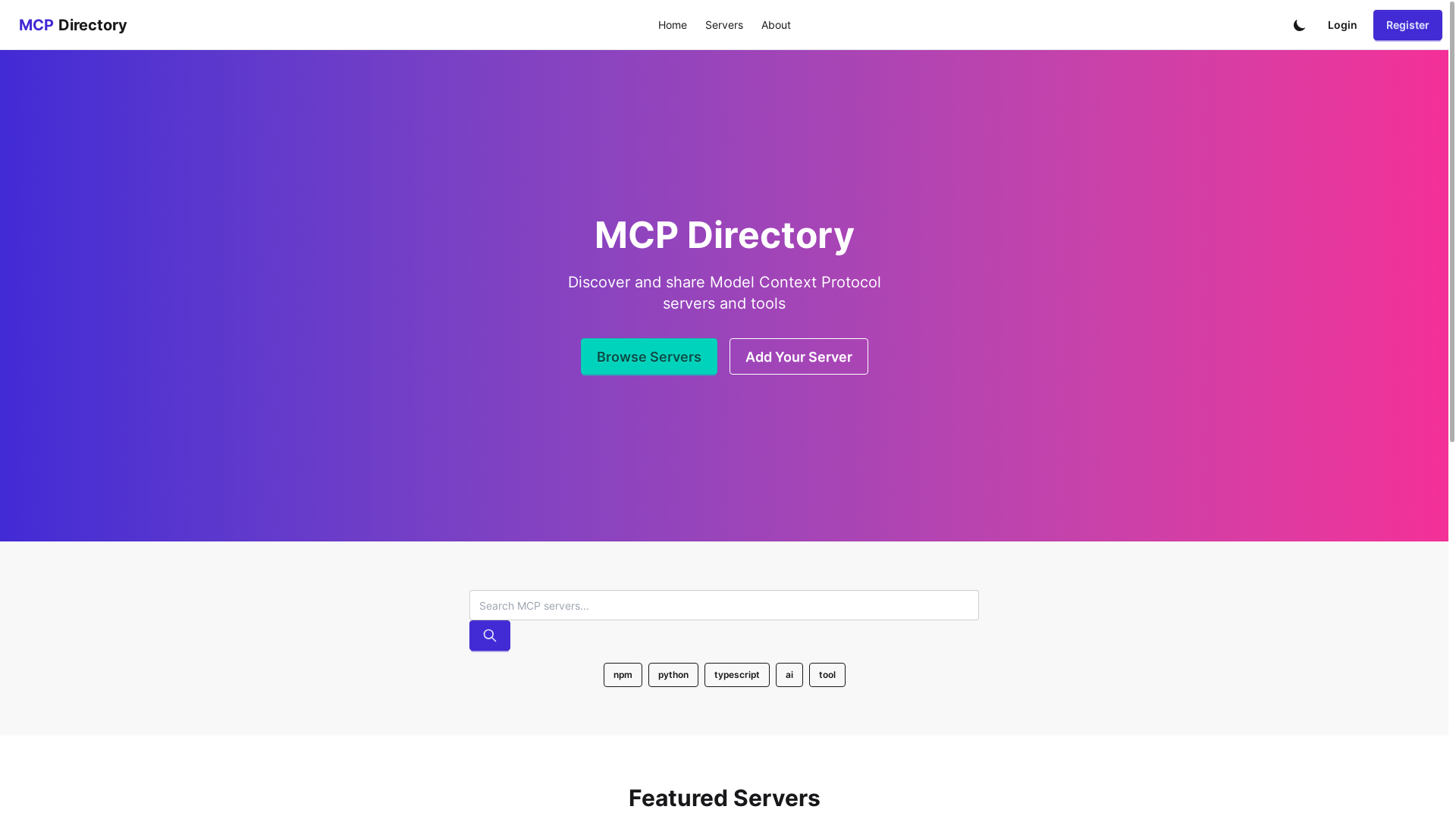 website screenshot of https://mcp-servers.pages.dev/