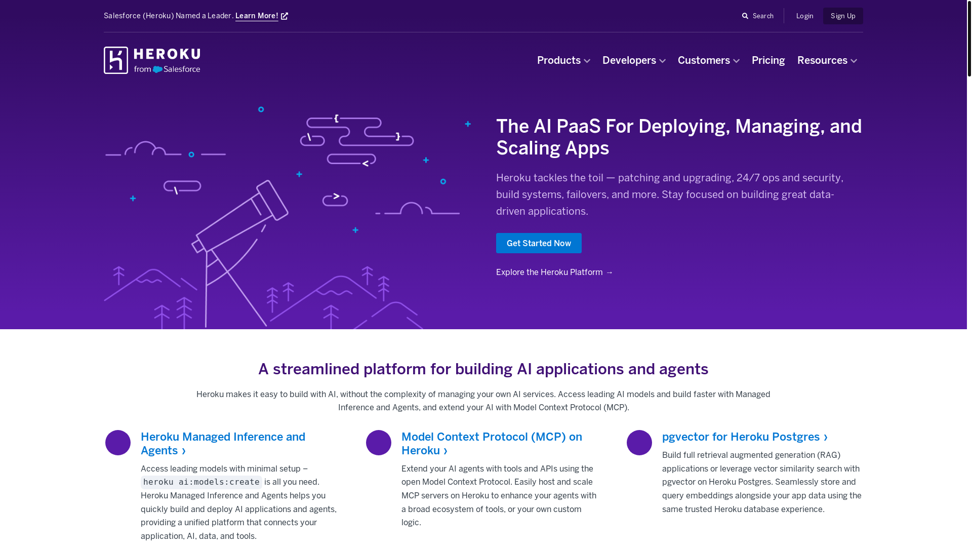 website screenshot of https://heroku.com/