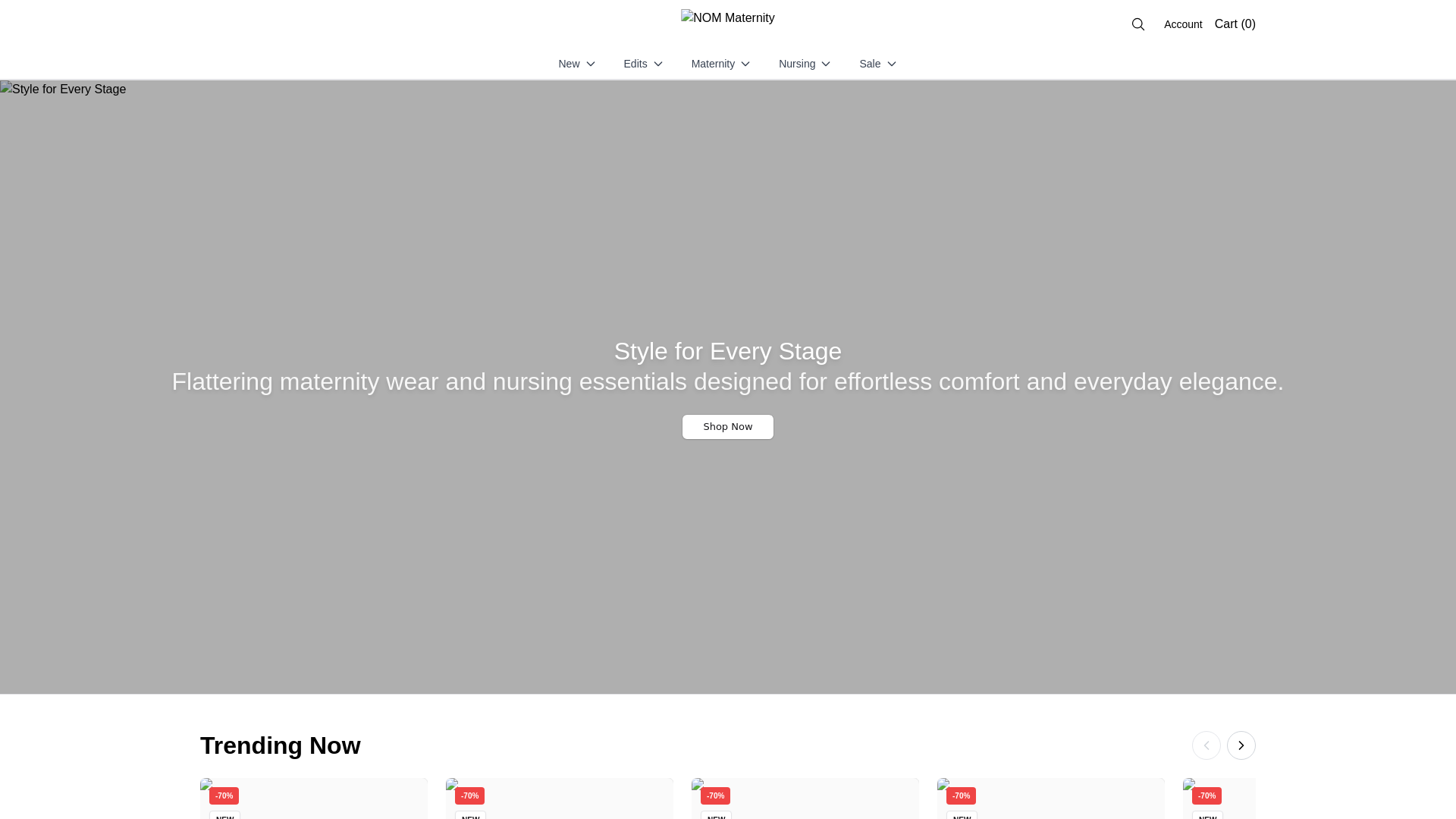website screenshot of https://shopnommaternity.shop/