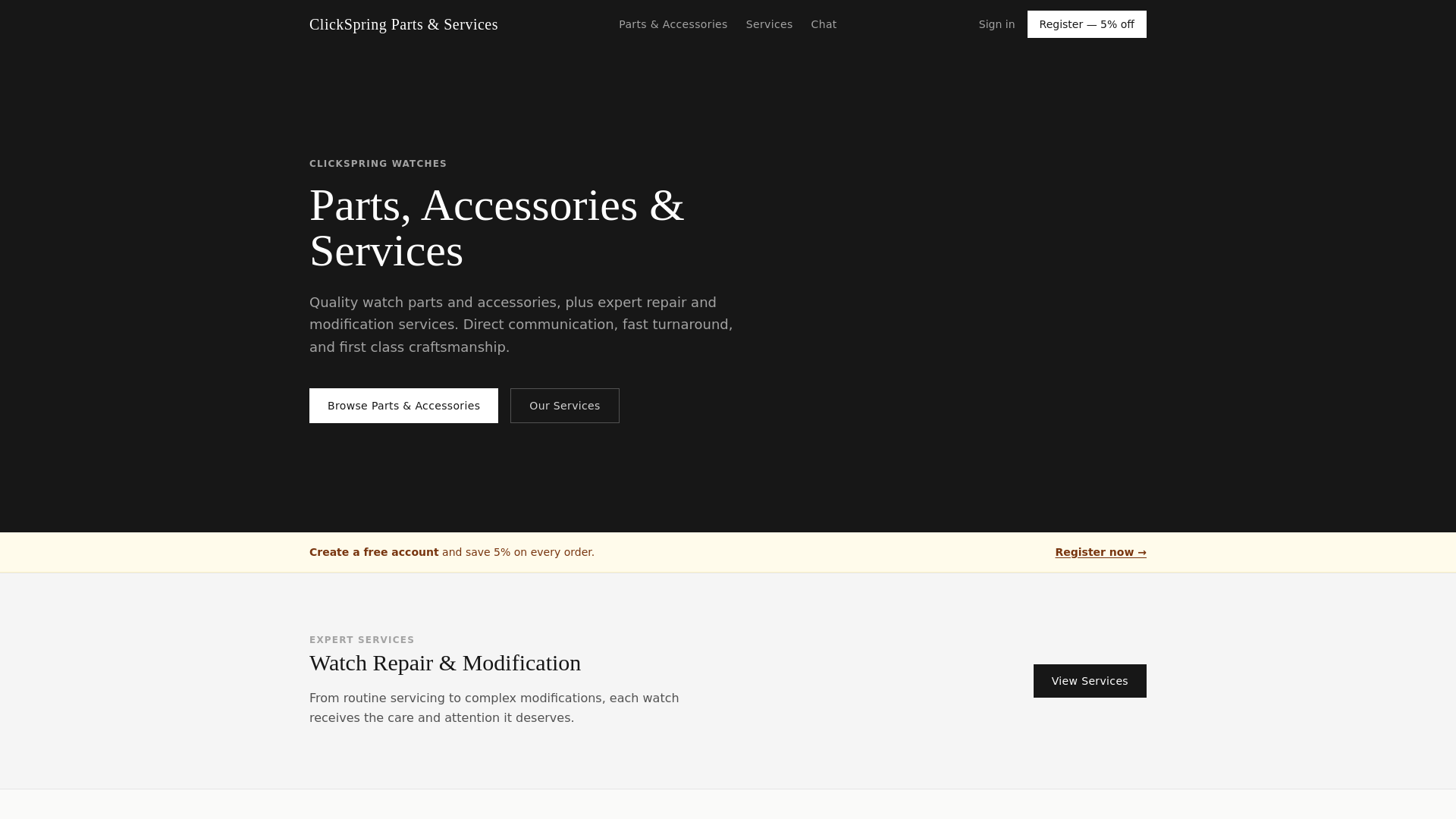website screenshot of https://clickspringwatchrepair.com/