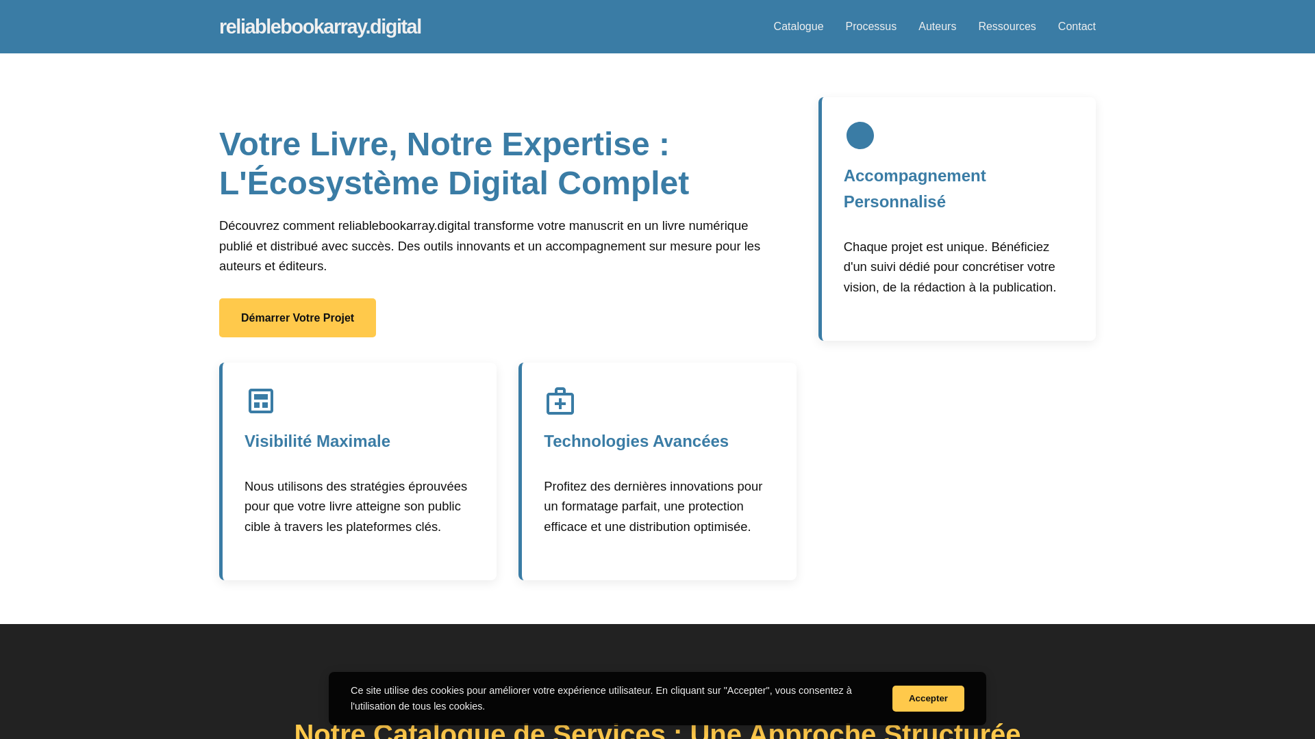 website screenshot of https://reliablebookarray.digital/