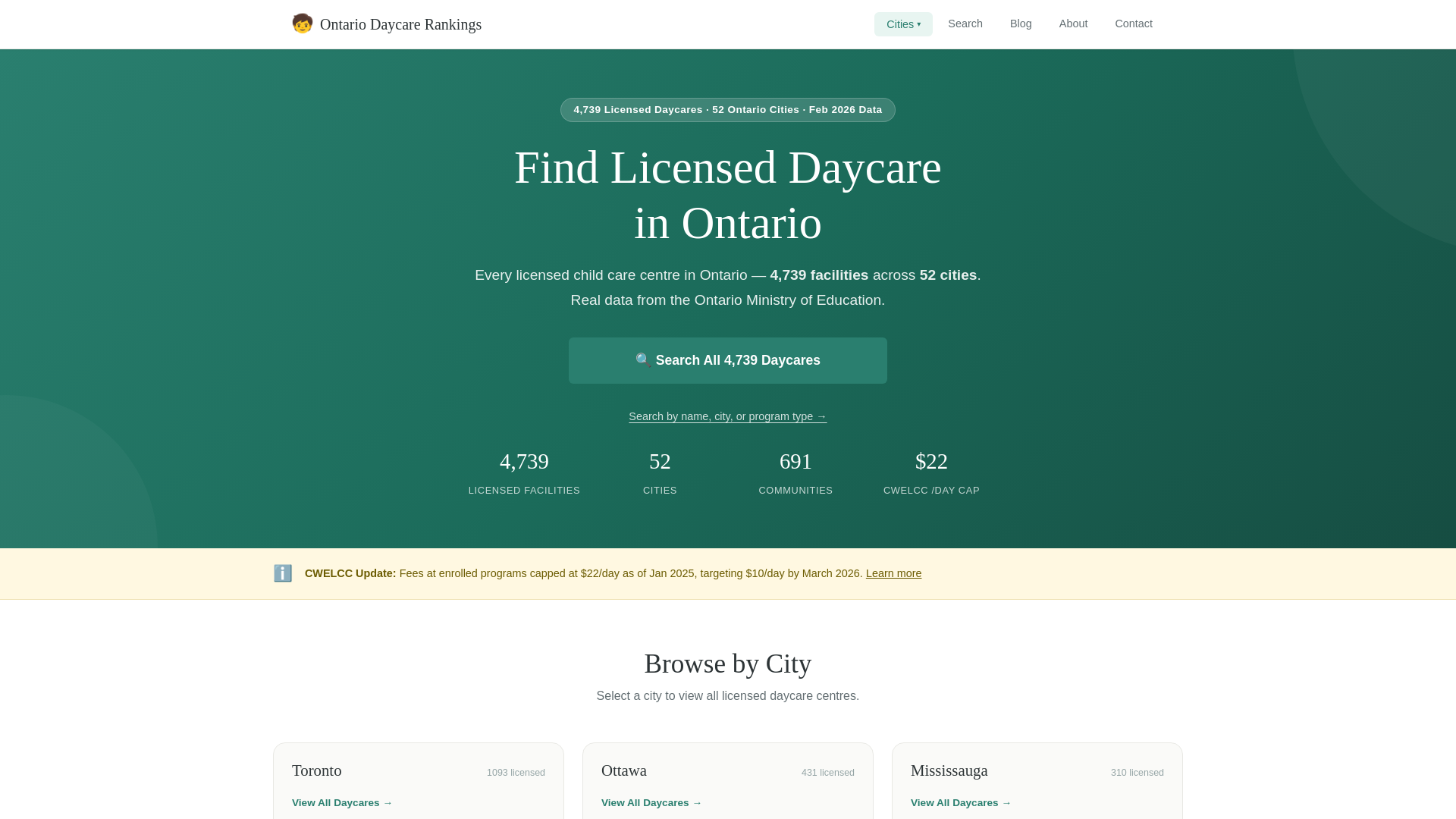 website screenshot of https://ontariodaycarerankings.ca/
