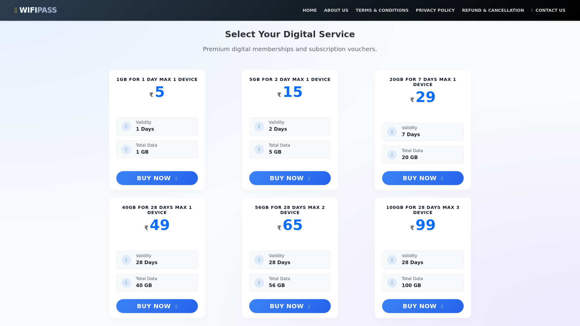 website screenshot of https://mywifirecharge.in/