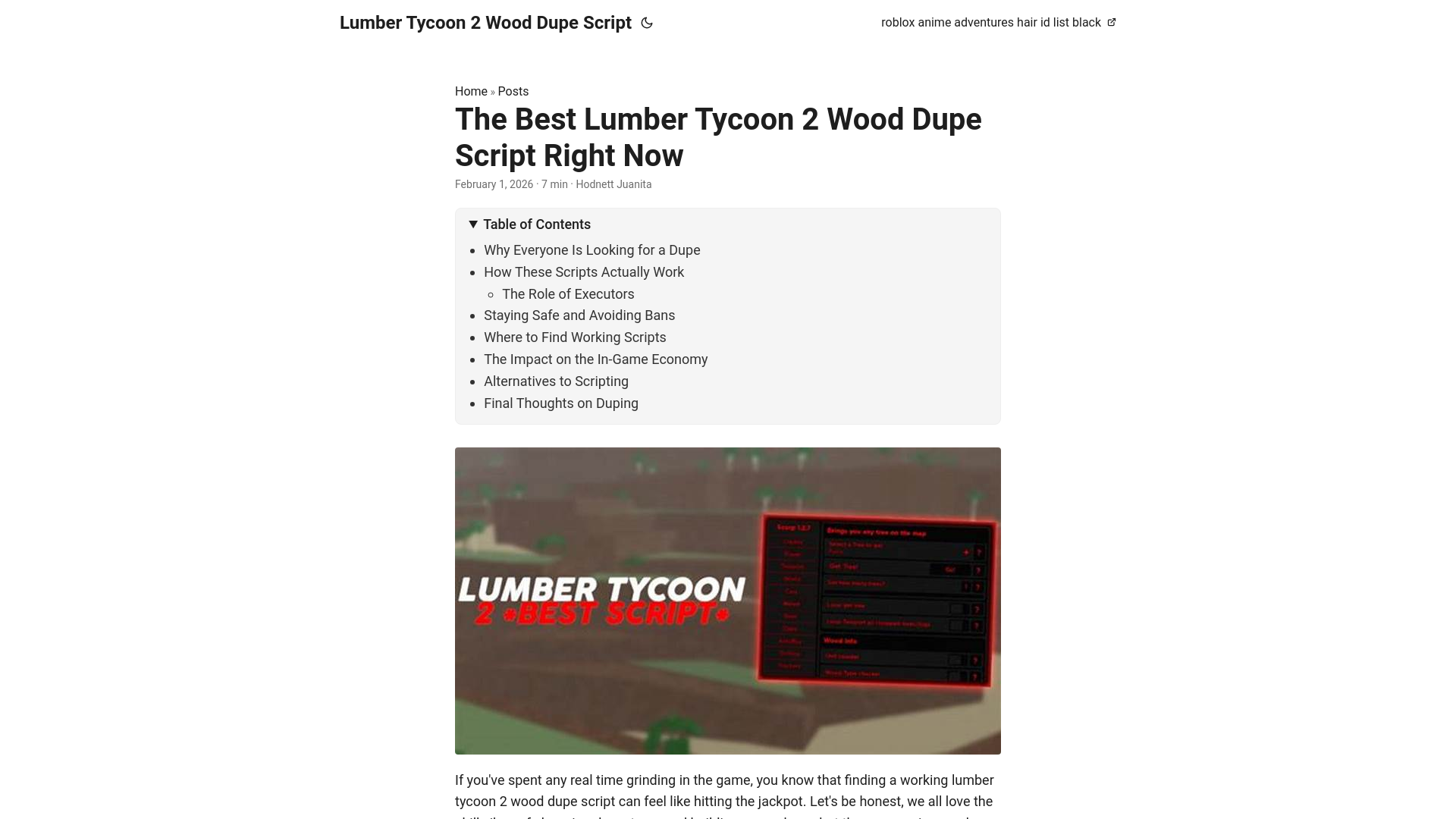 website screenshot of https://lumber-tycoon-2-wood-dupe-script.pages.dev/