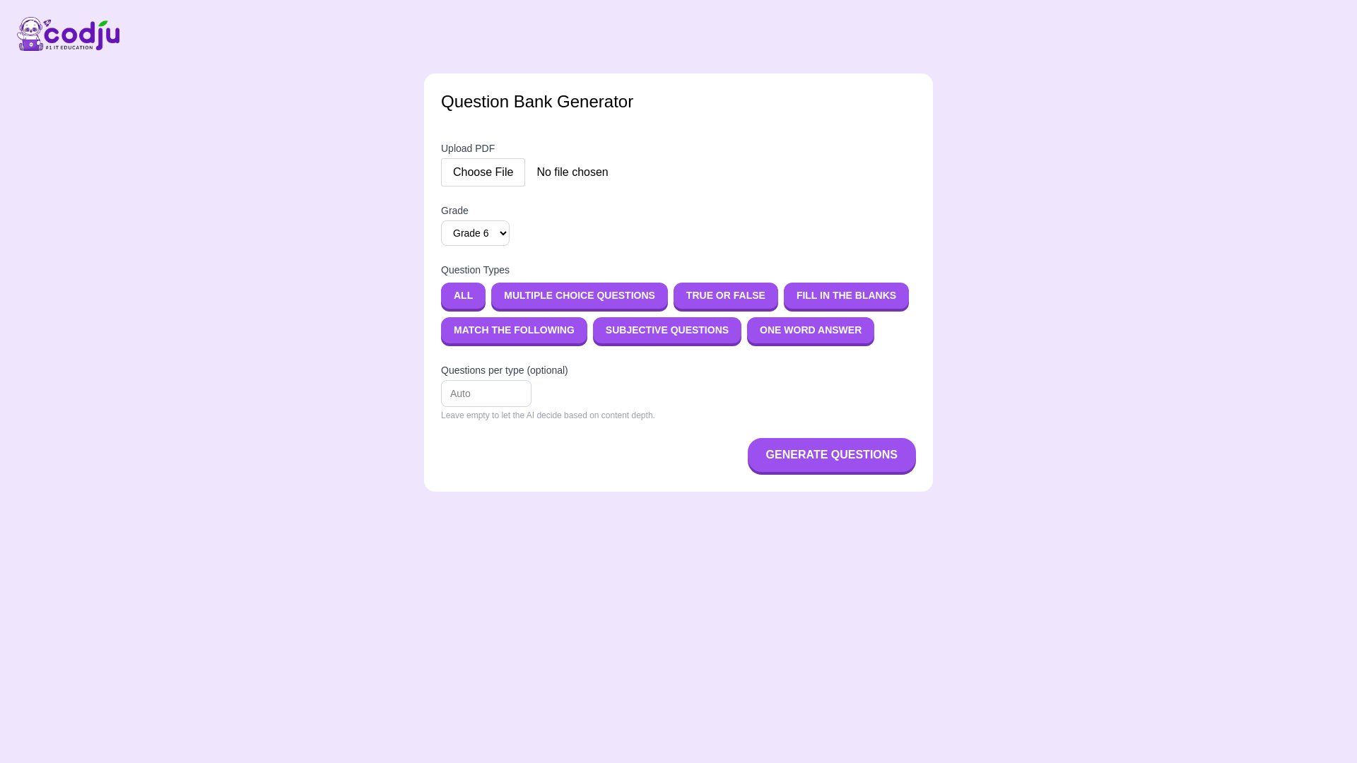 website screenshot of https://question-bank-generator.pages.dev/
