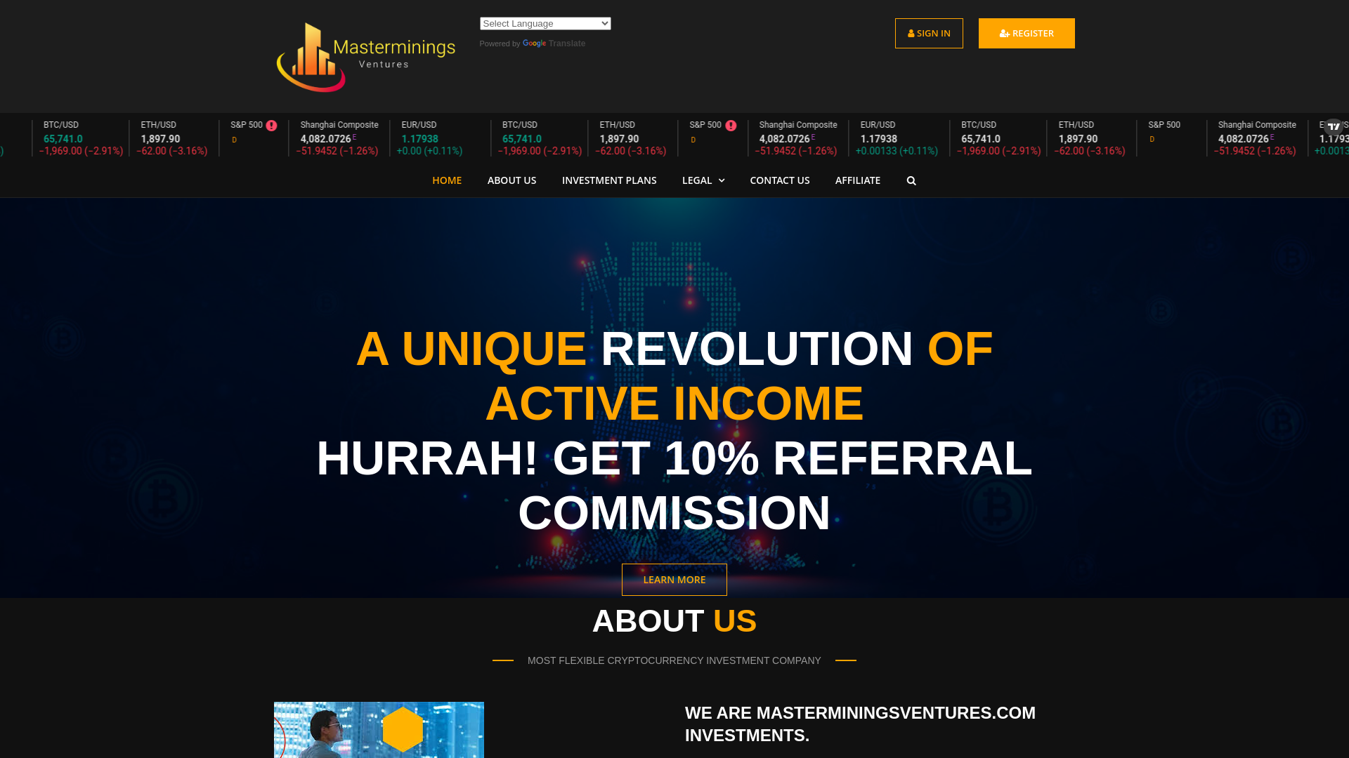 website screenshot of https://masterminingsventures.com/