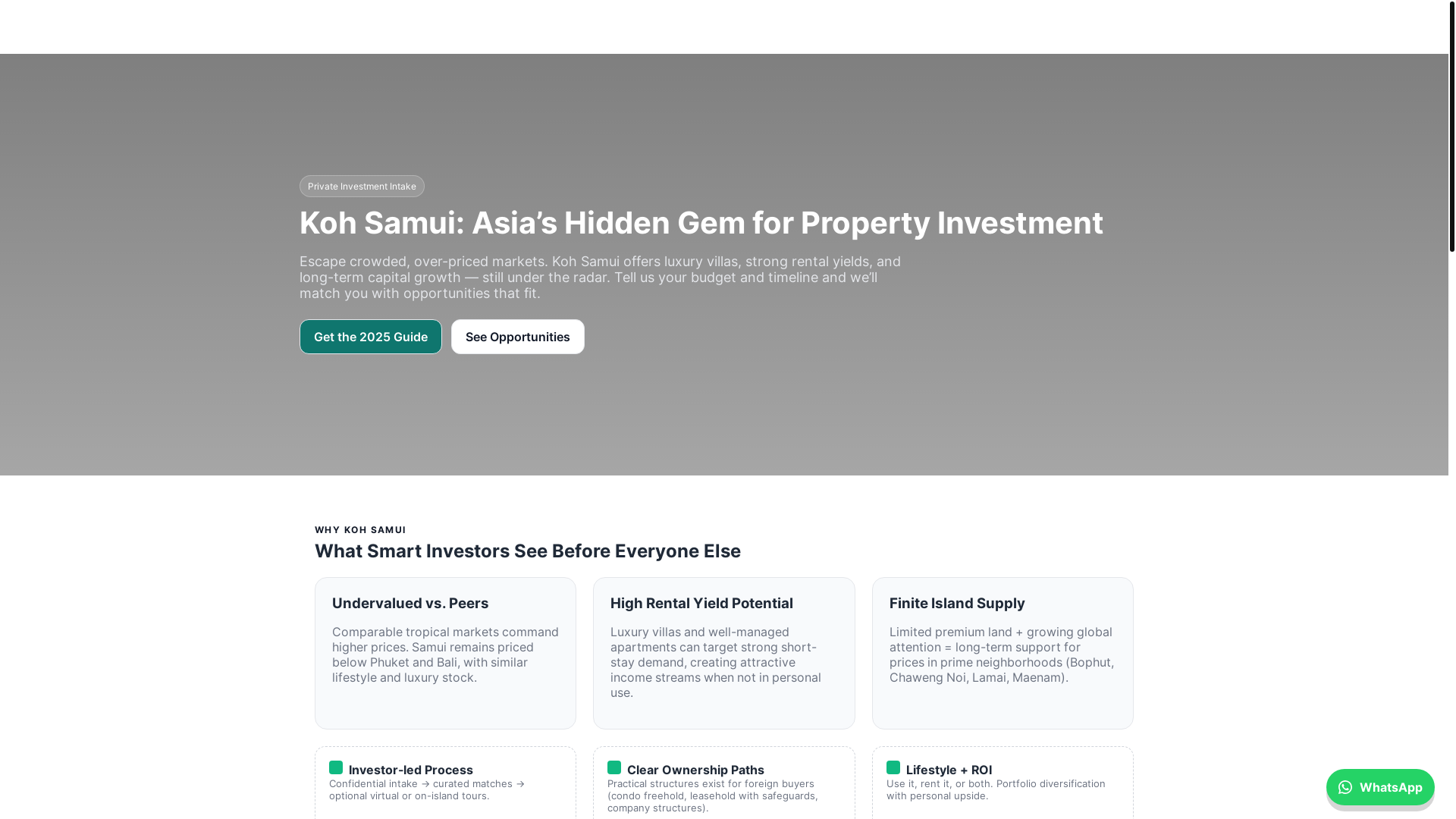 website screenshot of https://kohsamui.investments/