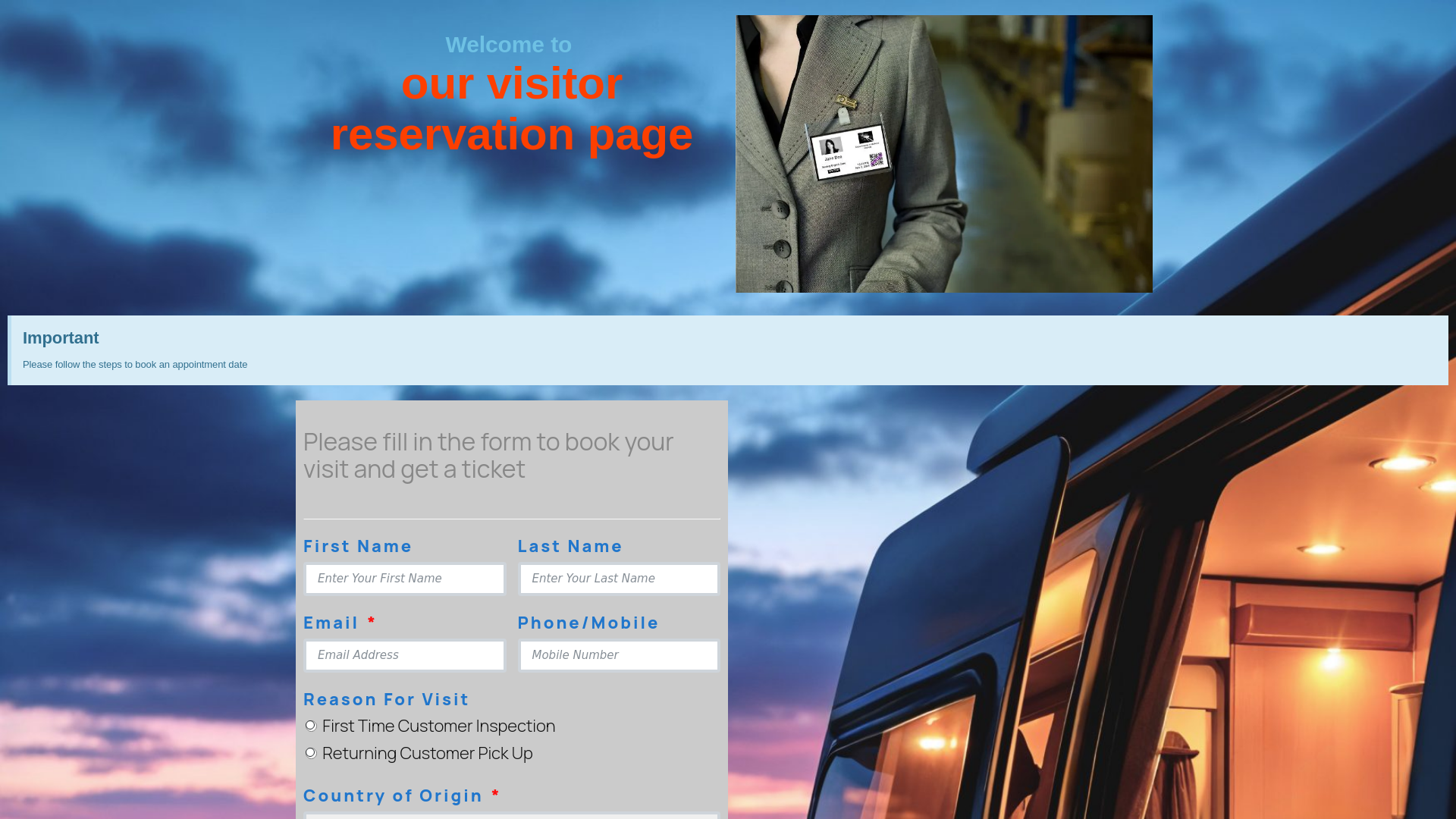 website screenshot of https://besucherreservierung.com