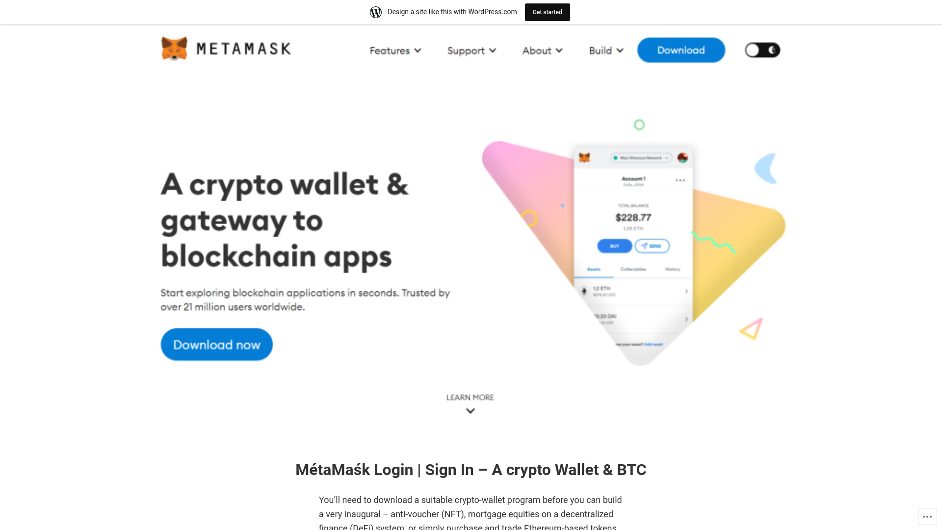 website screenshot of https://metamarsklogin.wordpress.com