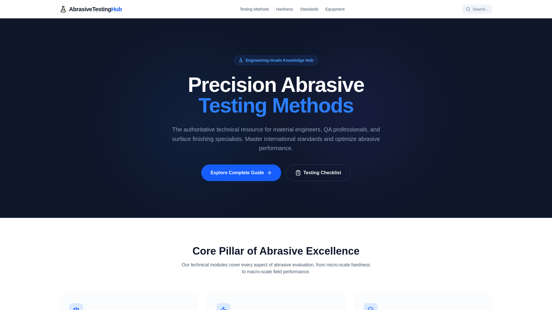 website screenshot of https://abrasive-testing-methods.store