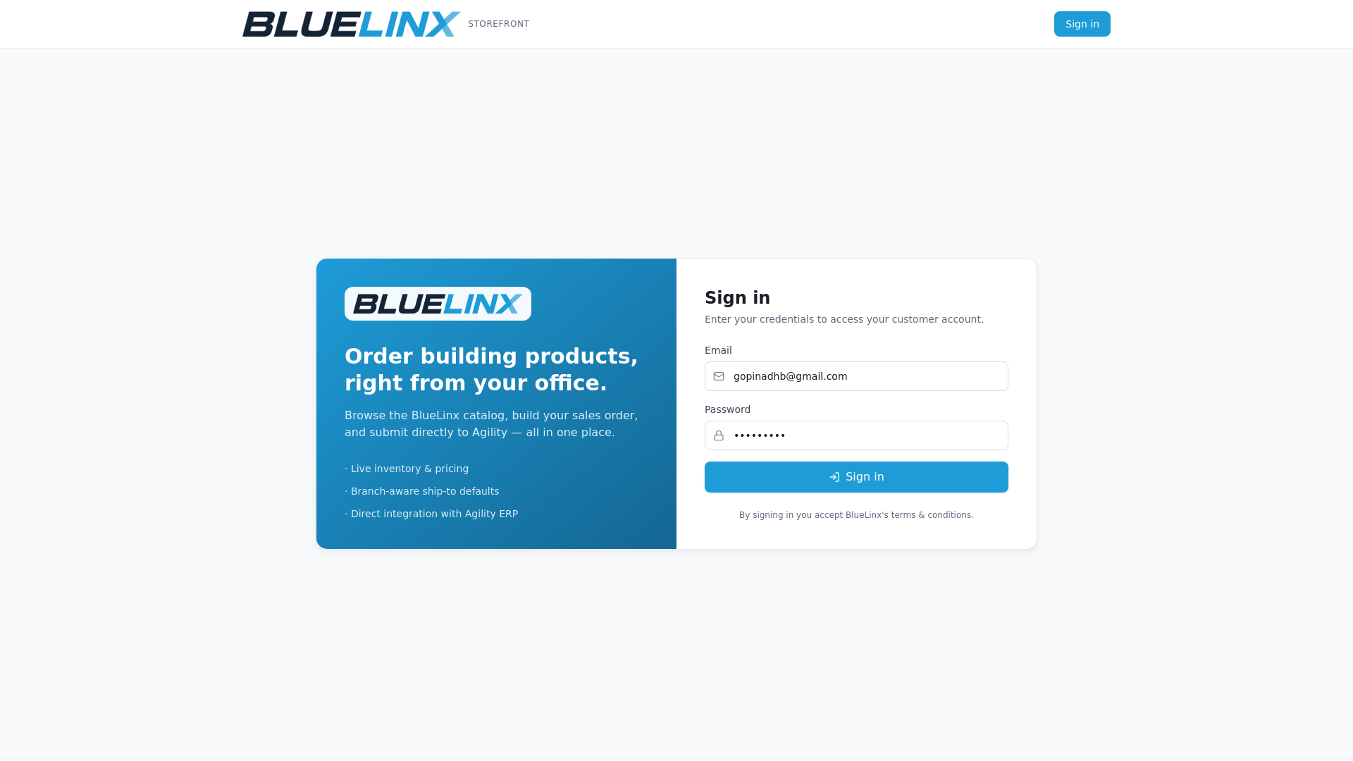 website screenshot of https://bluelinx-ecommerce.pages.dev/