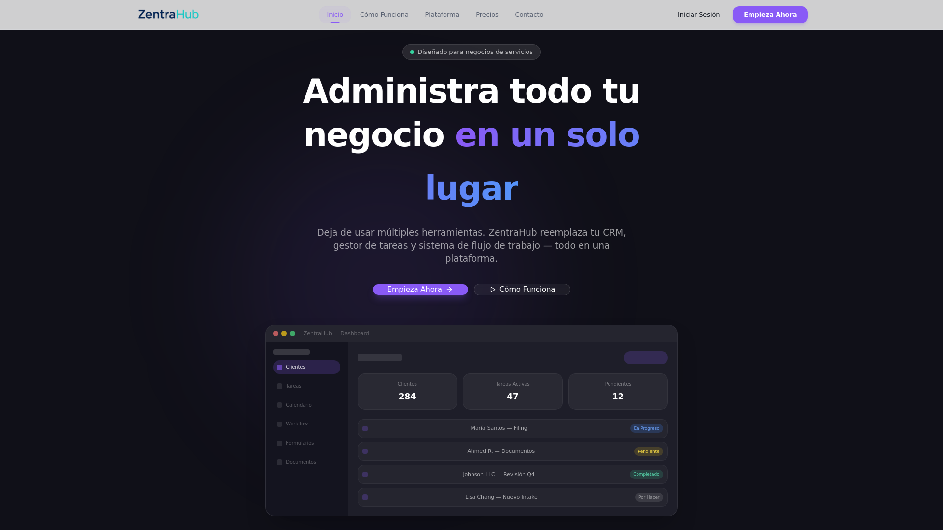 website screenshot of https://zentrahub.net