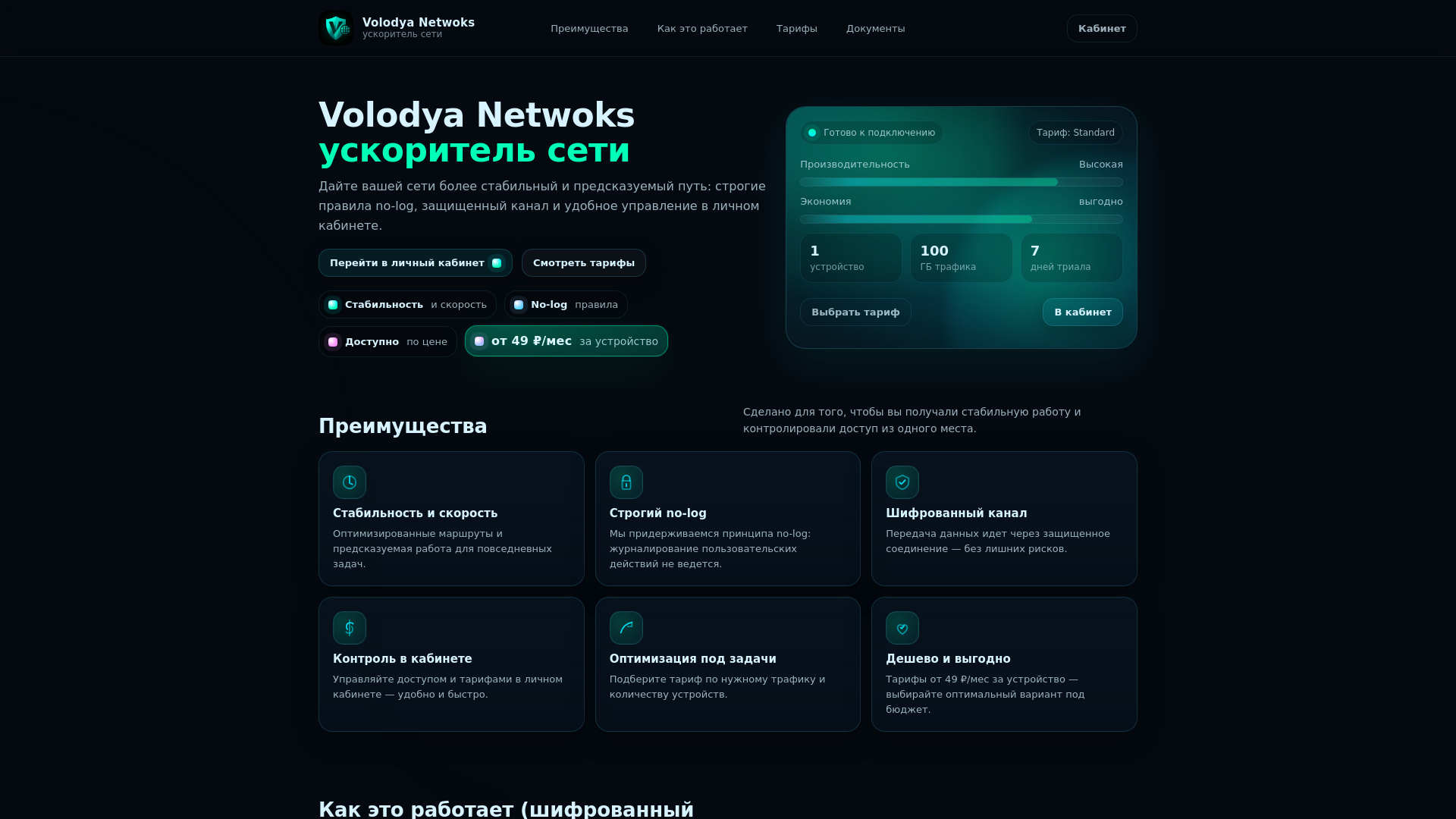 website screenshot of https://volodyanetworks.ru
