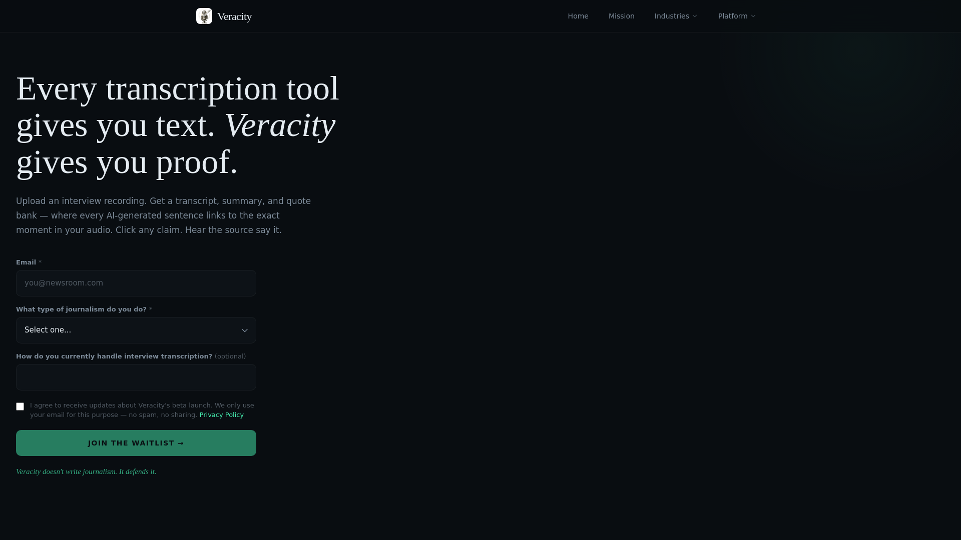 website screenshot of https://veracityai.app/