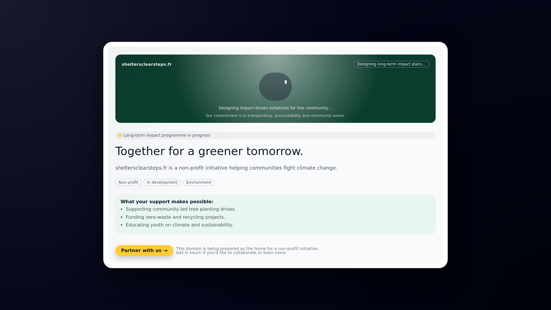 website screenshot of https://sheltersclearsteps.fr/