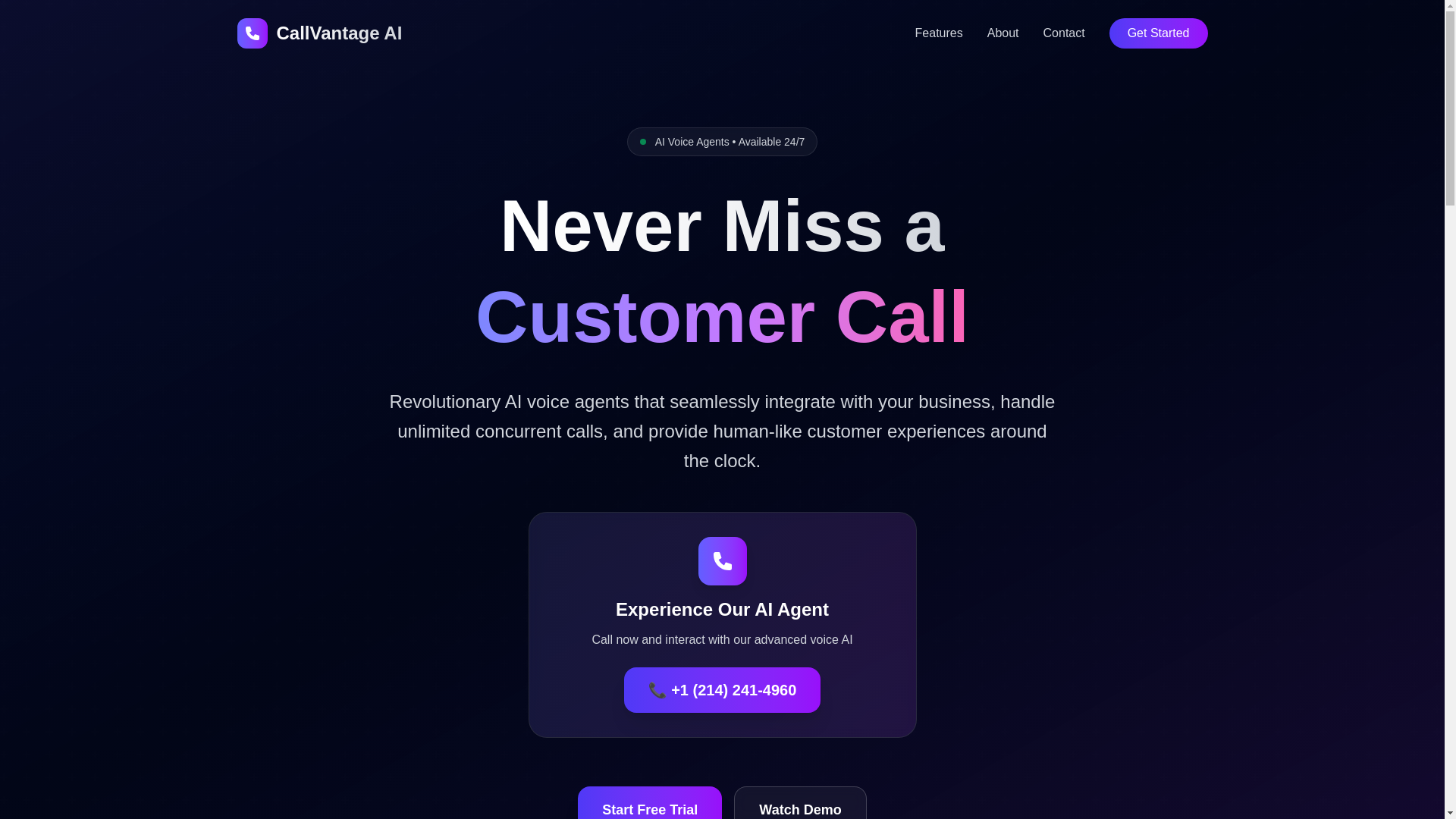 website screenshot of https://callvantage.ai/