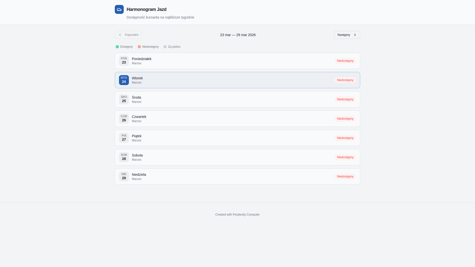 website screenshot of https://driving-schedule.pages.dev/