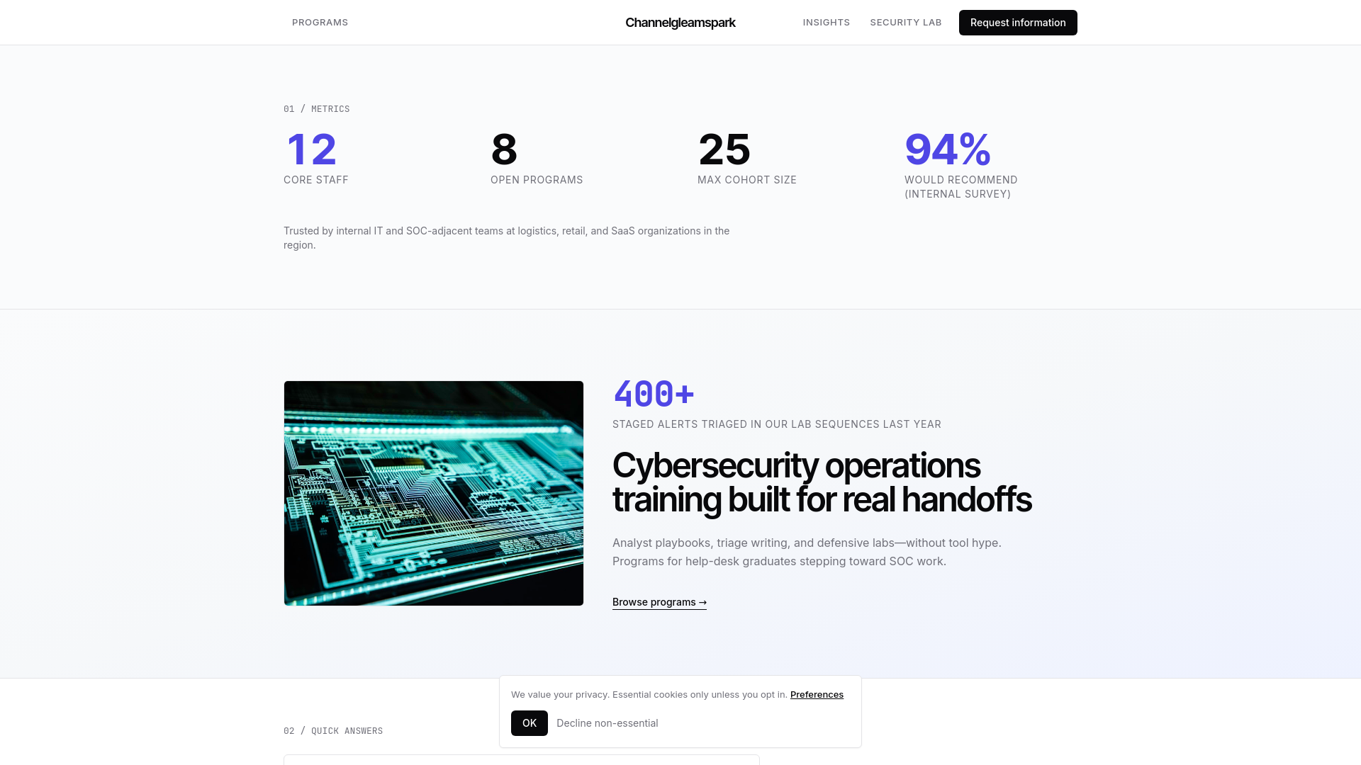 website screenshot of https://channelgleamspark.digital/