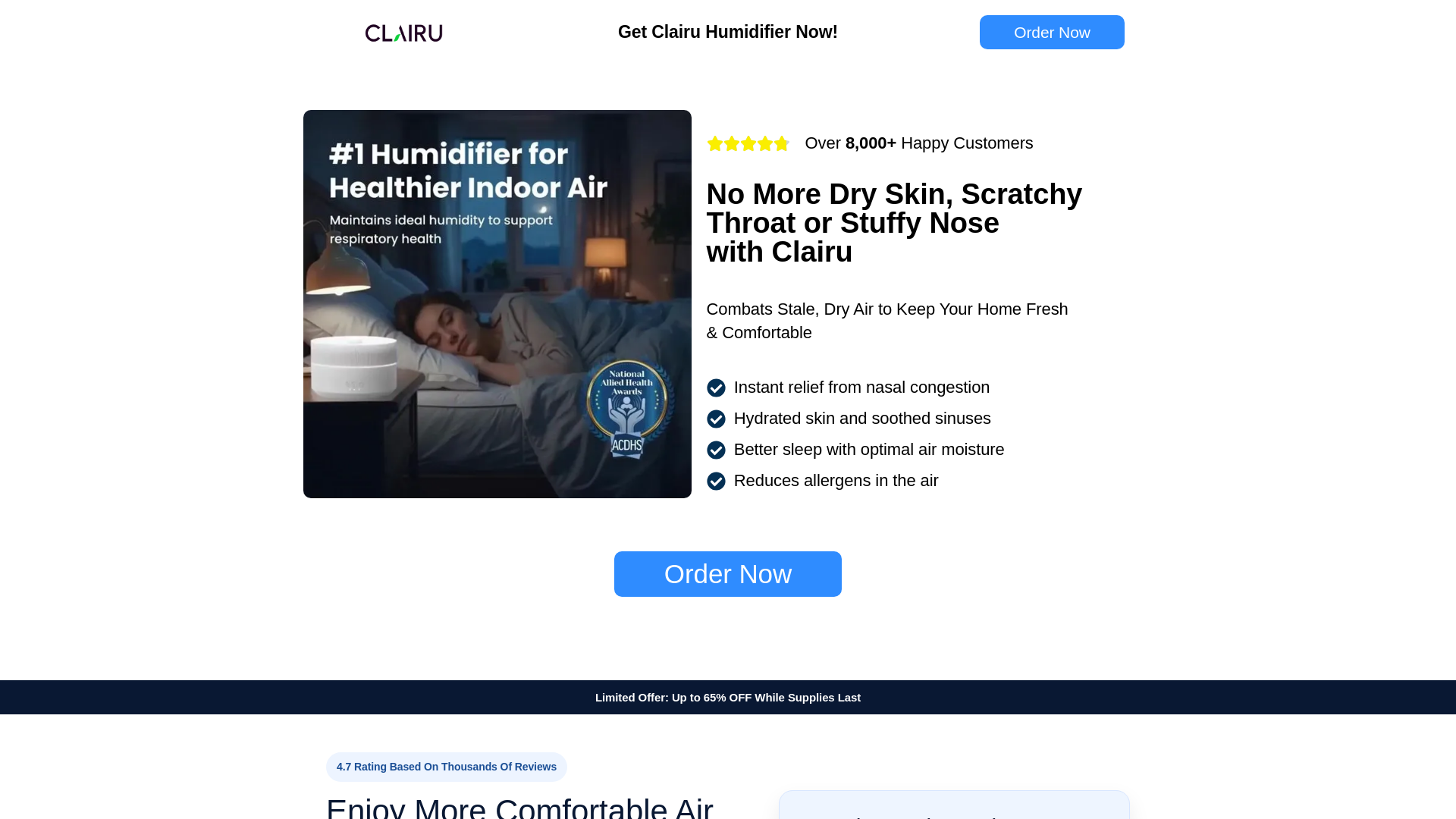 website screenshot of https://clairu-humidifier.com/