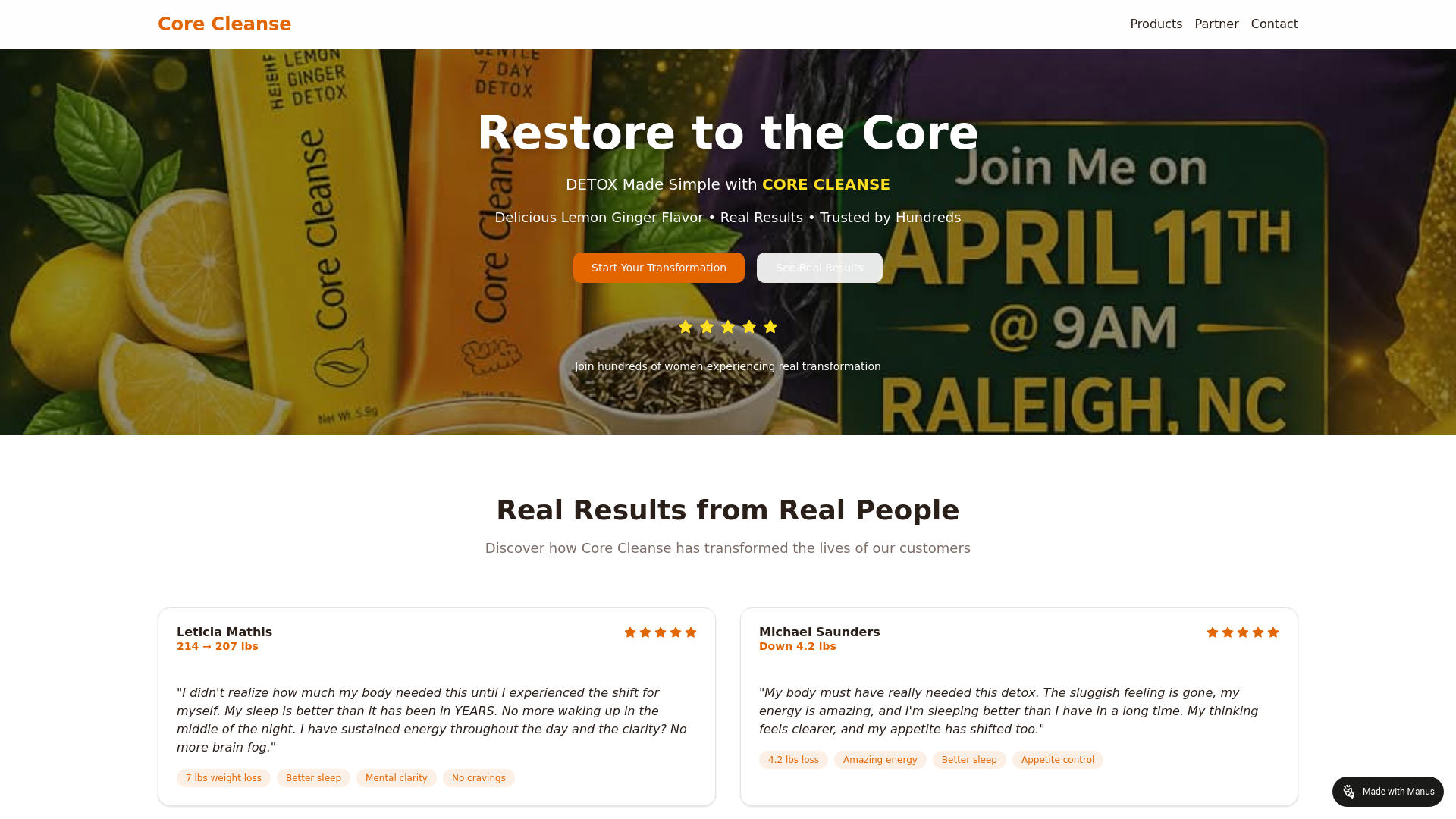 website screenshot of https://corecleanse.coach/