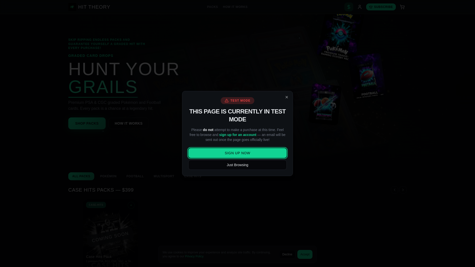 website screenshot of https://hittheorycards.info