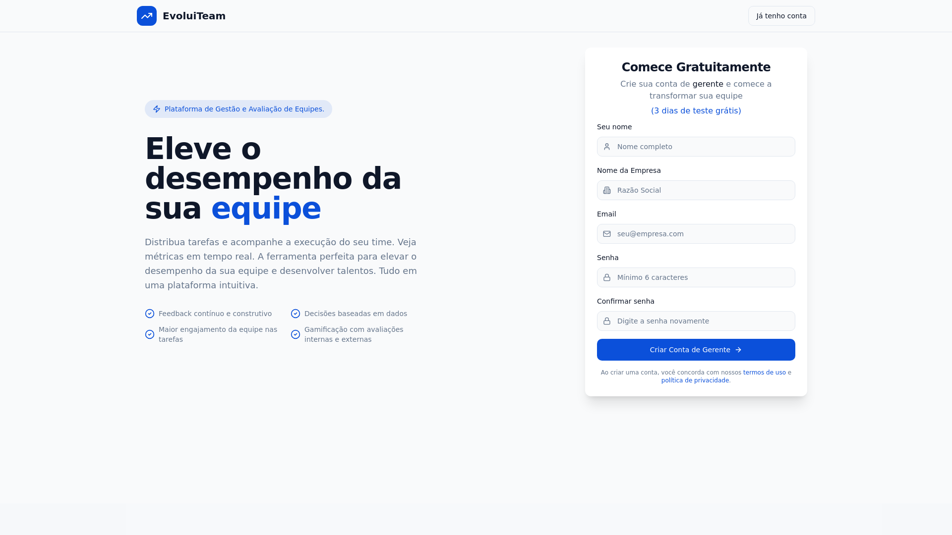 website screenshot of https://evoluiteam.com.br