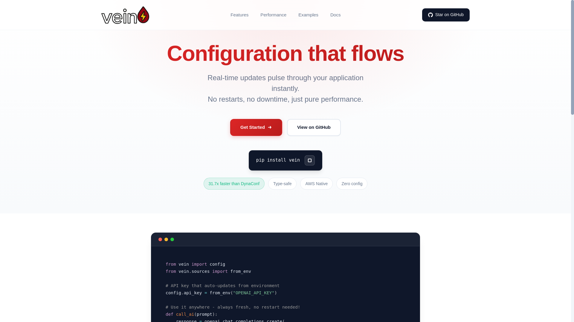 website screenshot of https://vein.dev/