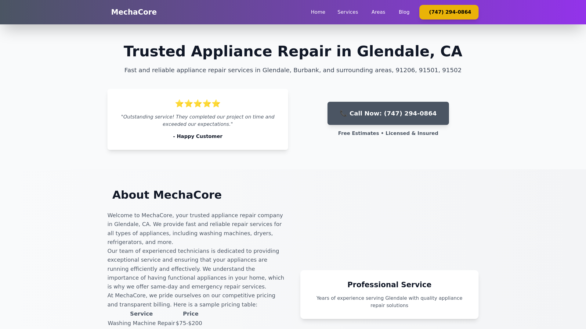 website screenshot of https://mechacores.pages.dev/
