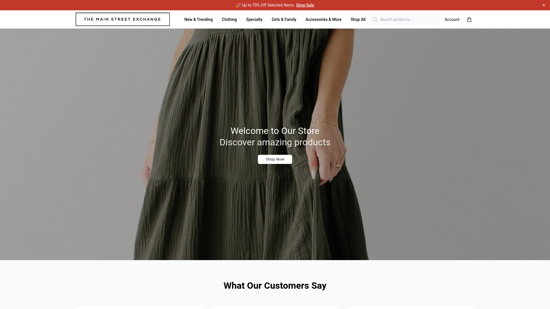 website screenshot of https://mainstreetexchangeshop.shop/