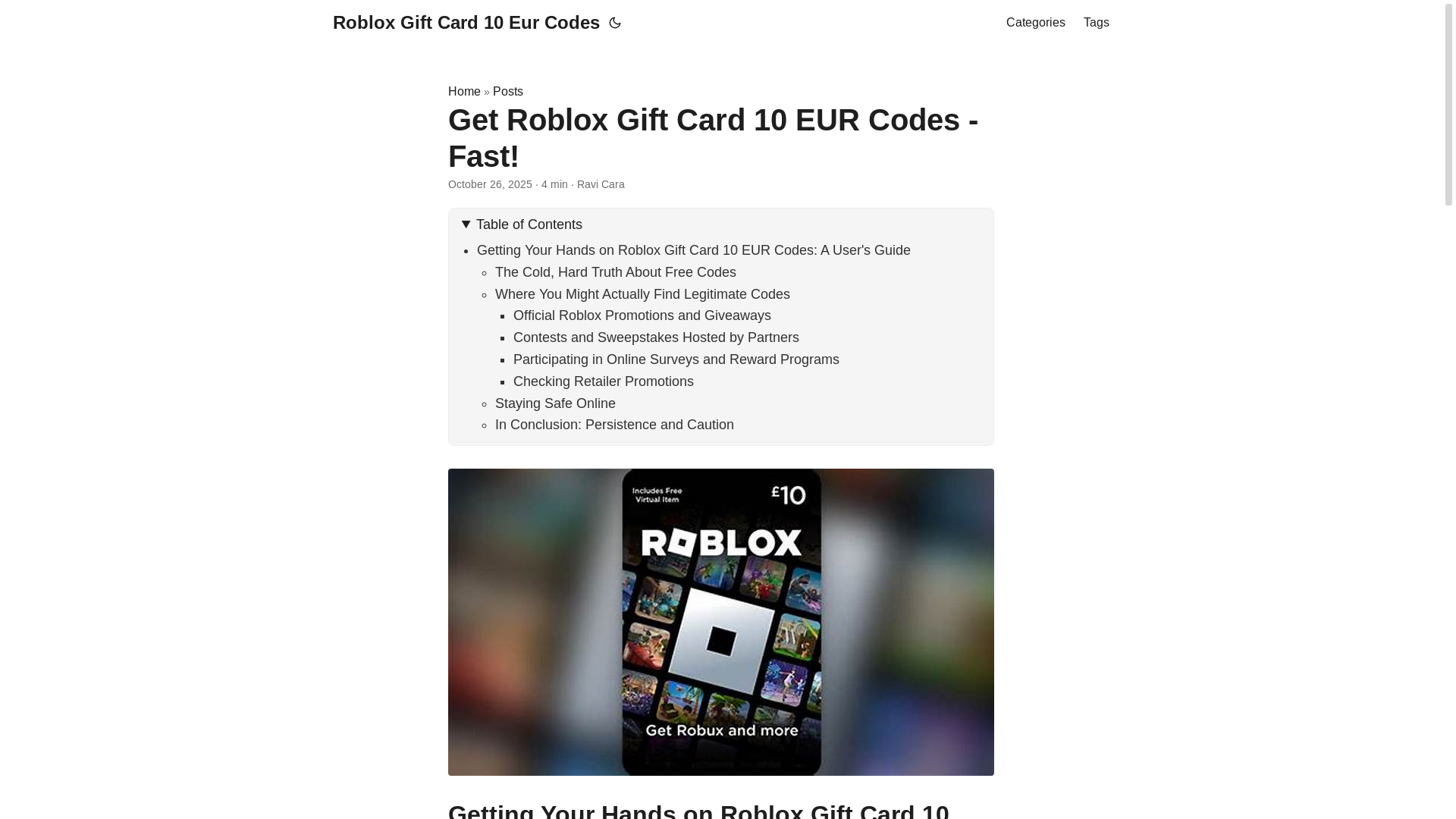 website screenshot of https://roblox-gift-card-10-eur-codes.pages.dev/