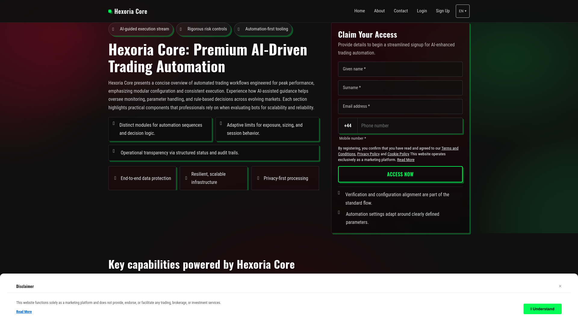 website screenshot of https://hexoriacoresoft.click