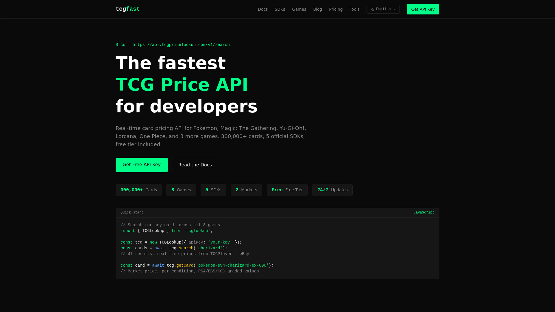 website screenshot of https://tcgfast.pages.dev/