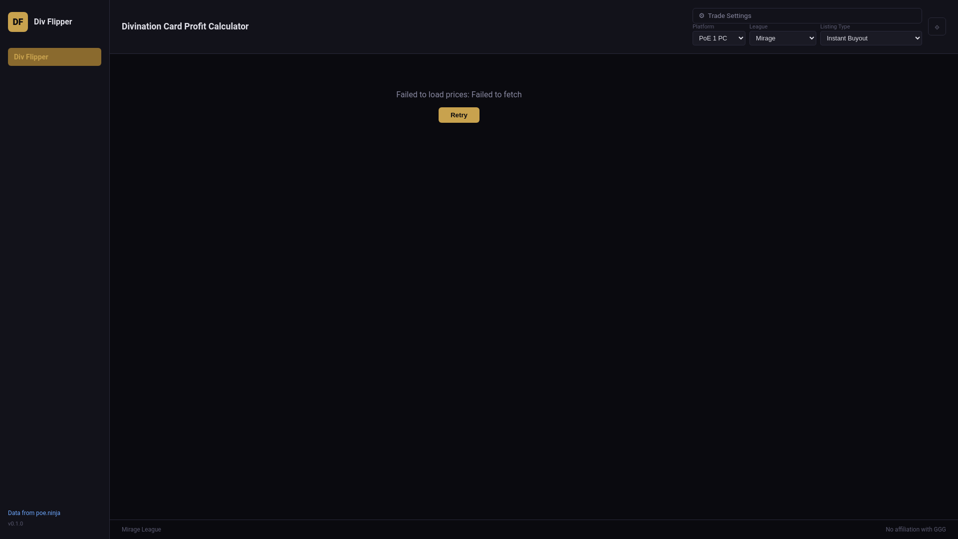 website screenshot of https://poe-div-profit.pages.dev/