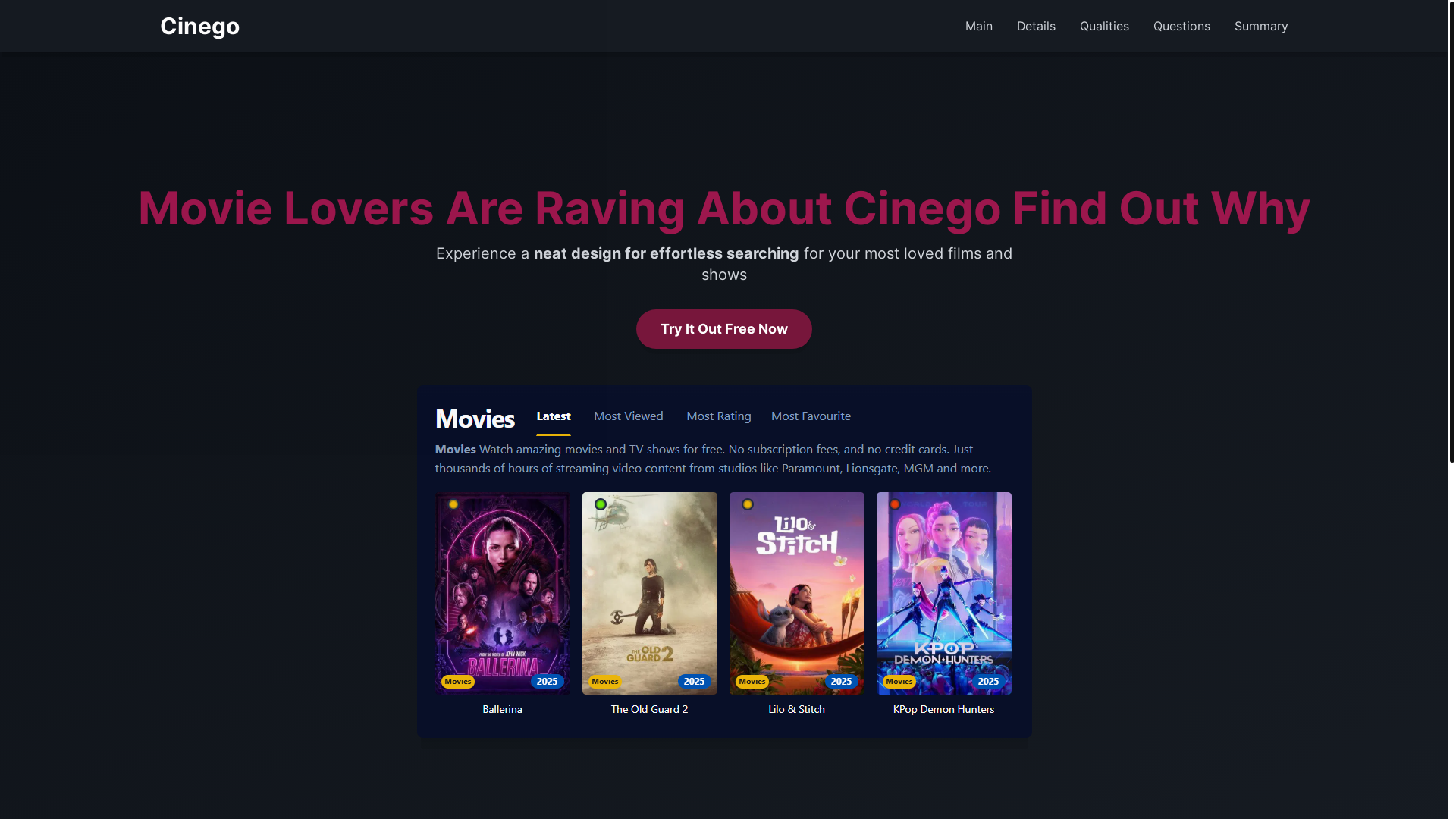 website screenshot of https://cinego-p0ue.pages.dev/