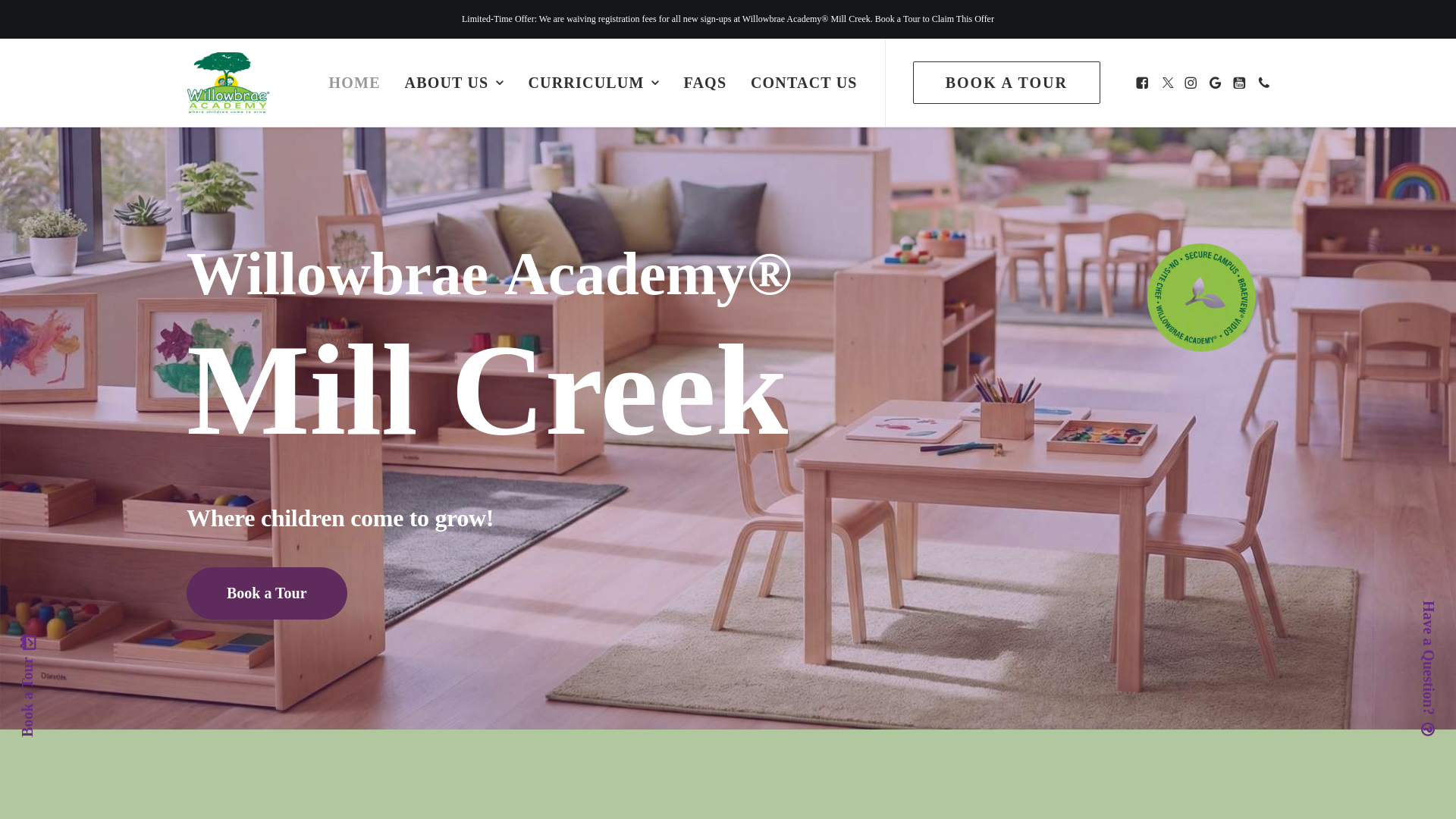 website screenshot of https://willowbraechildcaremillcreek.ca/