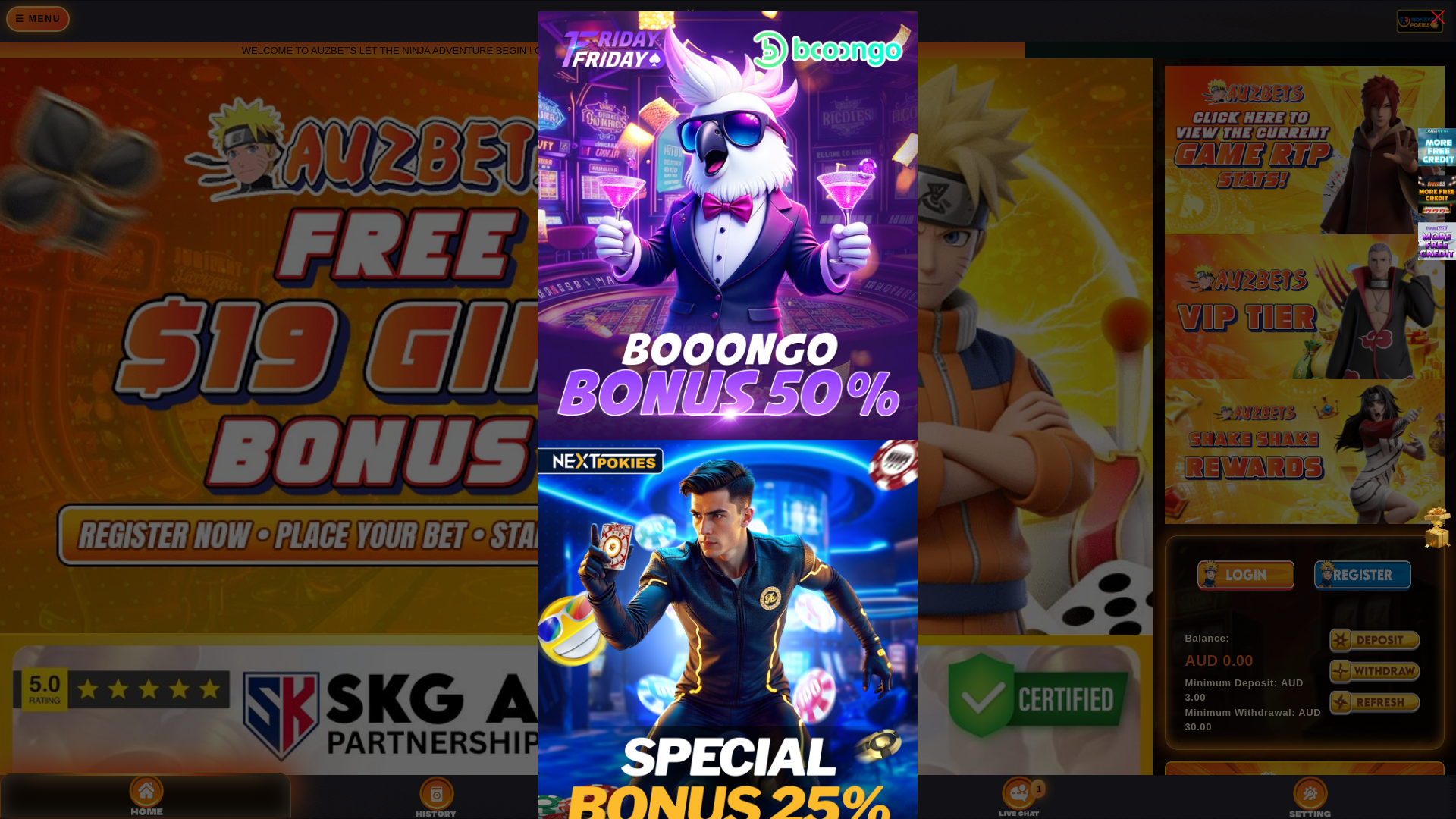 website screenshot of https://auzbets.click/