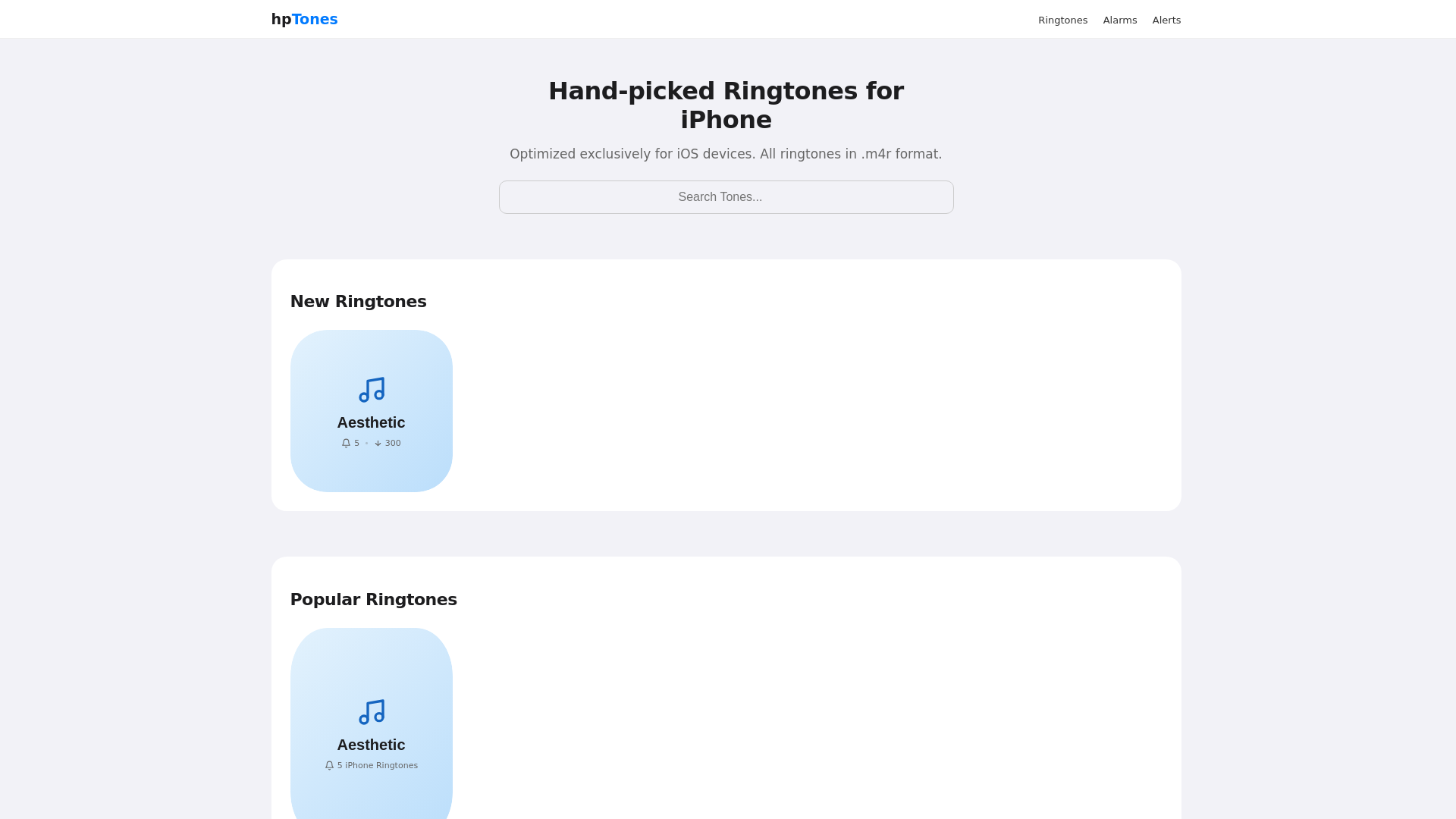 website screenshot of https://hptones.com