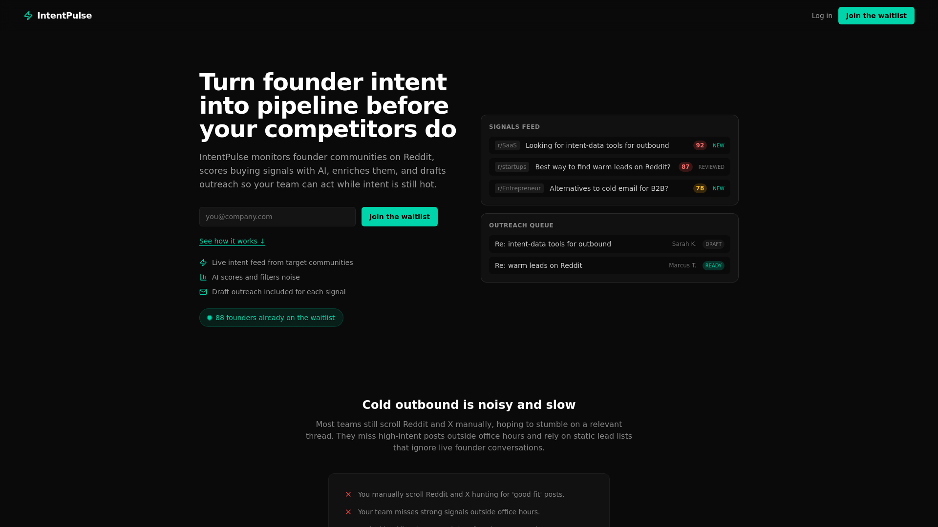 website screenshot of https://intentpulse.co/