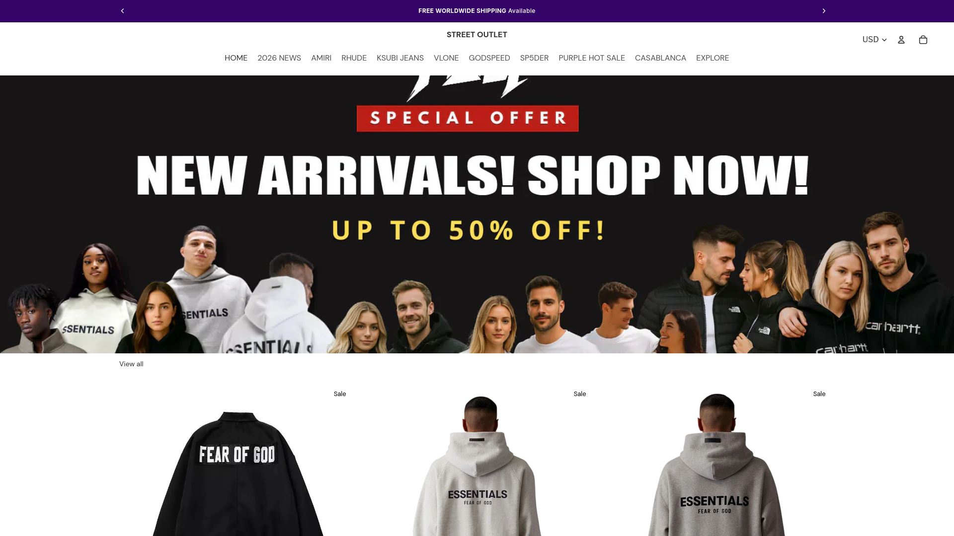 website screenshot of https://streetoutlet.us/