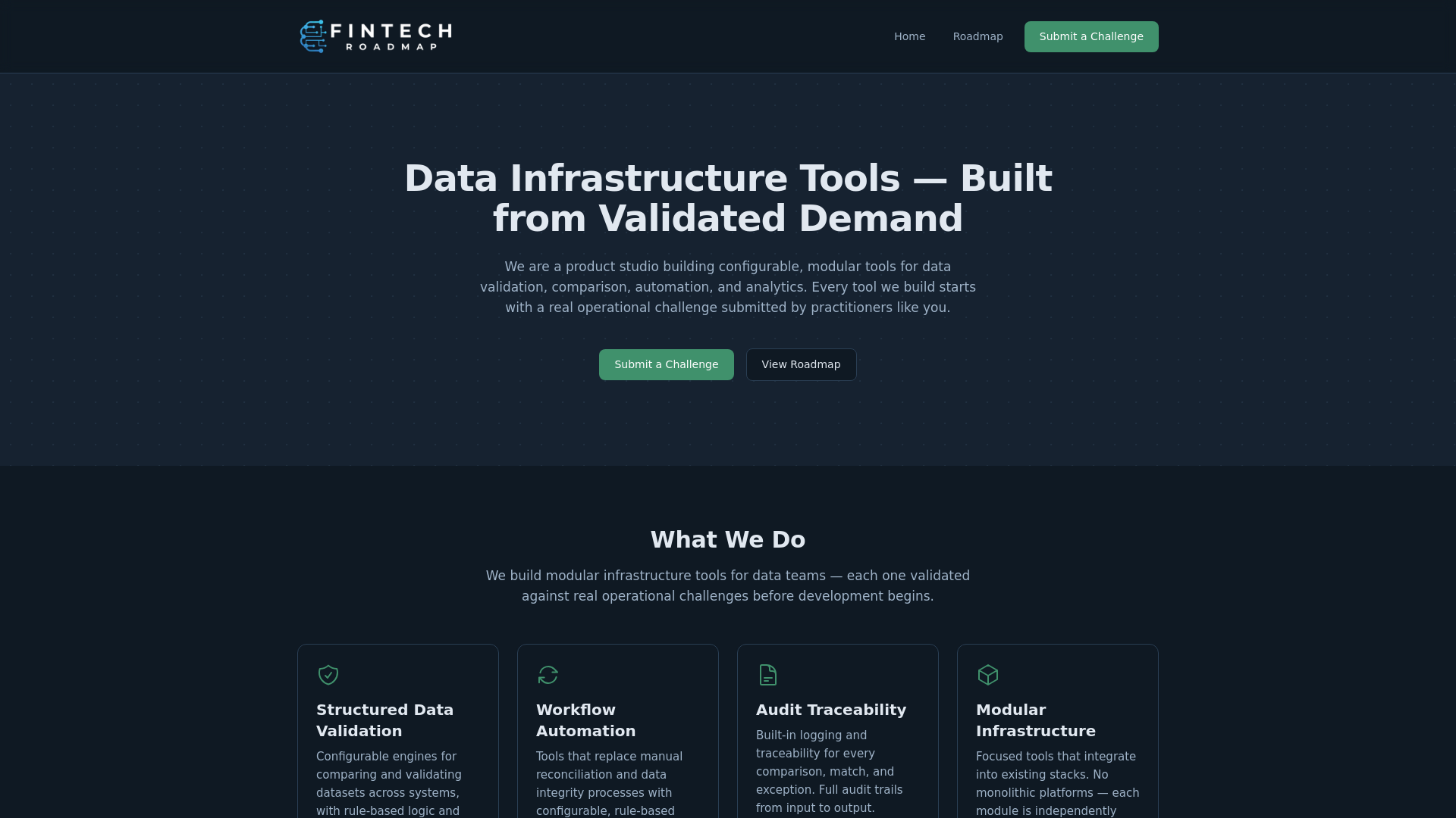 website screenshot of https://fintechroadmap.com/