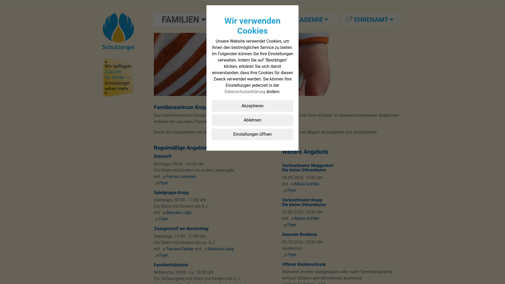 website screenshot of https://familienzentrum-kropp.de