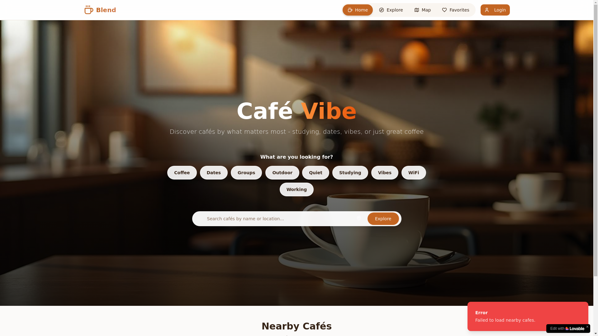 website screenshot of https://blendcafe.app/