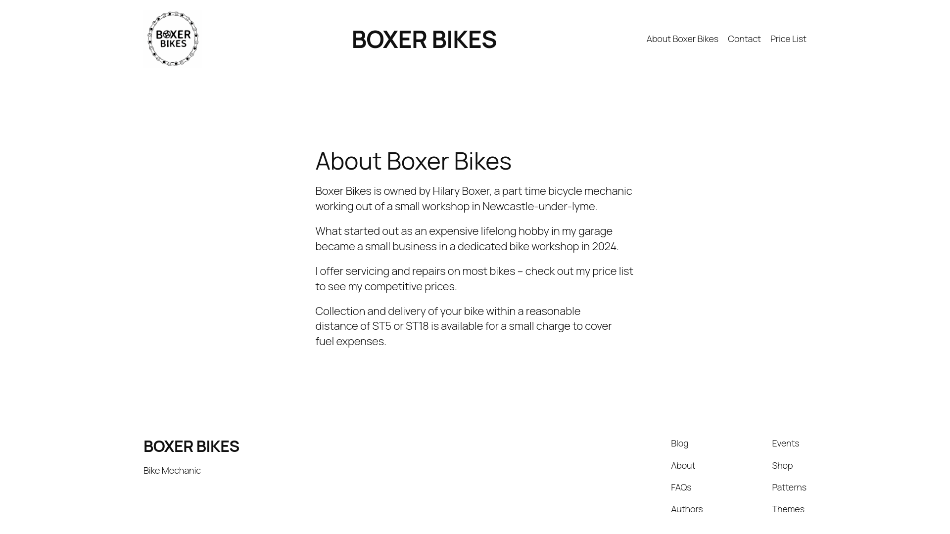 website screenshot of https://boxerbikes.uk