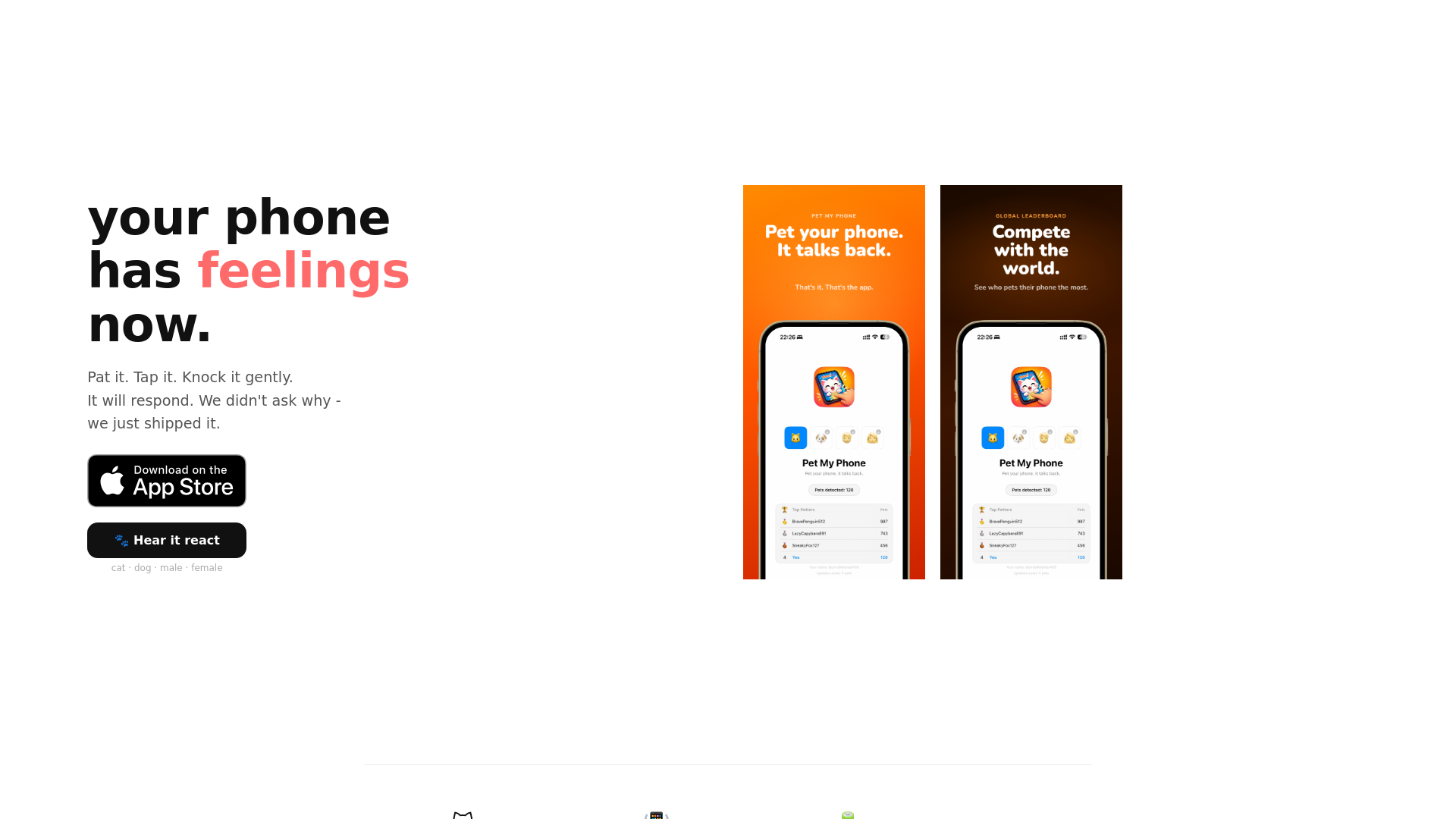 website screenshot of https://petmyphone.com