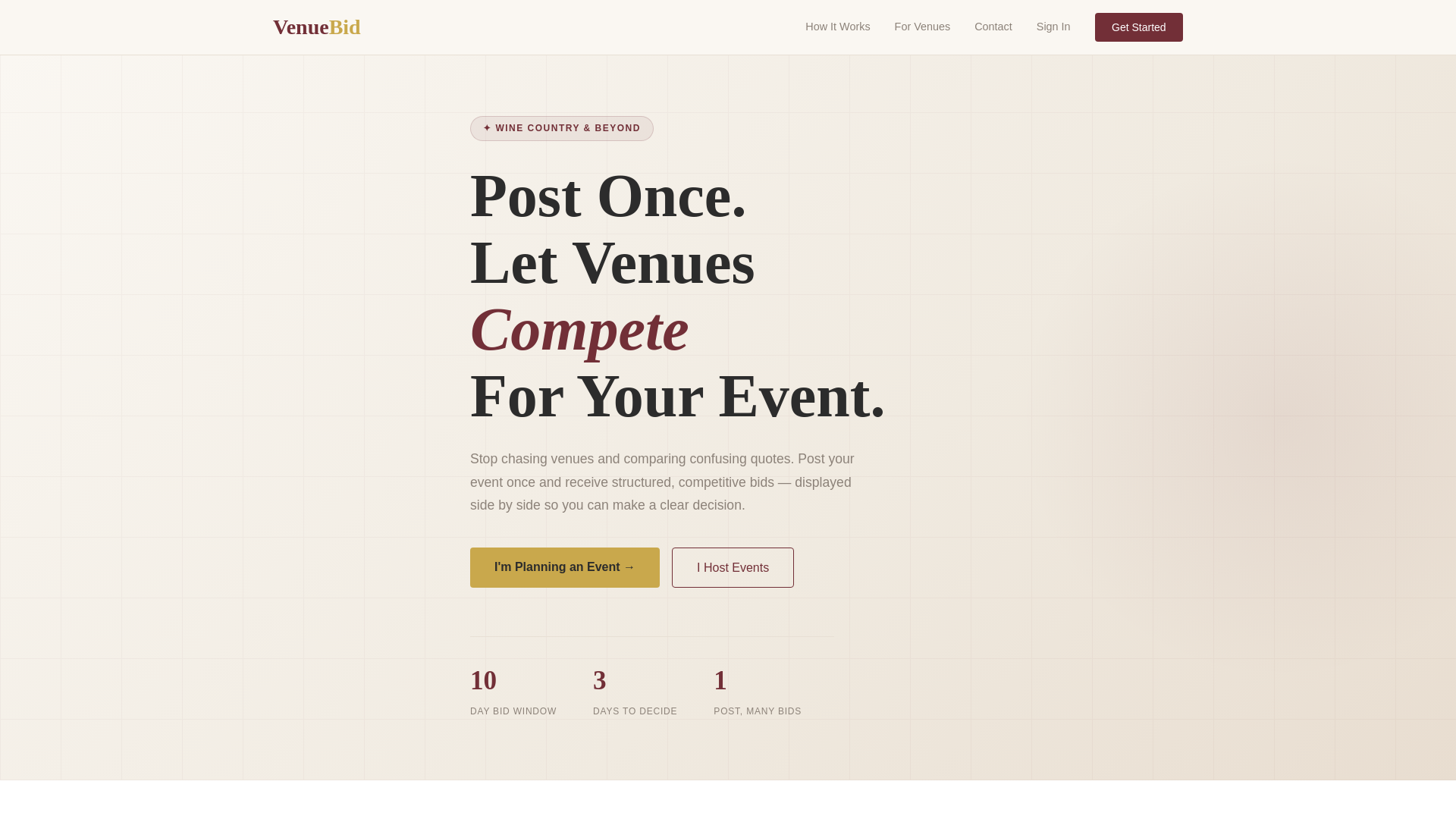 website screenshot of https://venuebid.co/