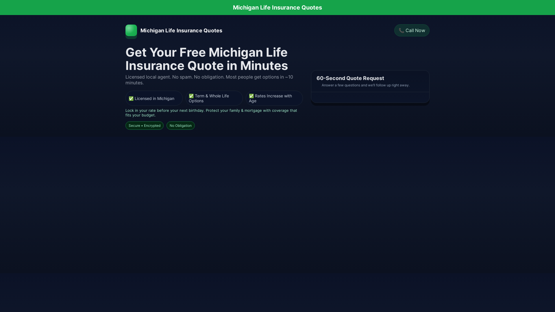 website screenshot of https://michiganlifequote.com/