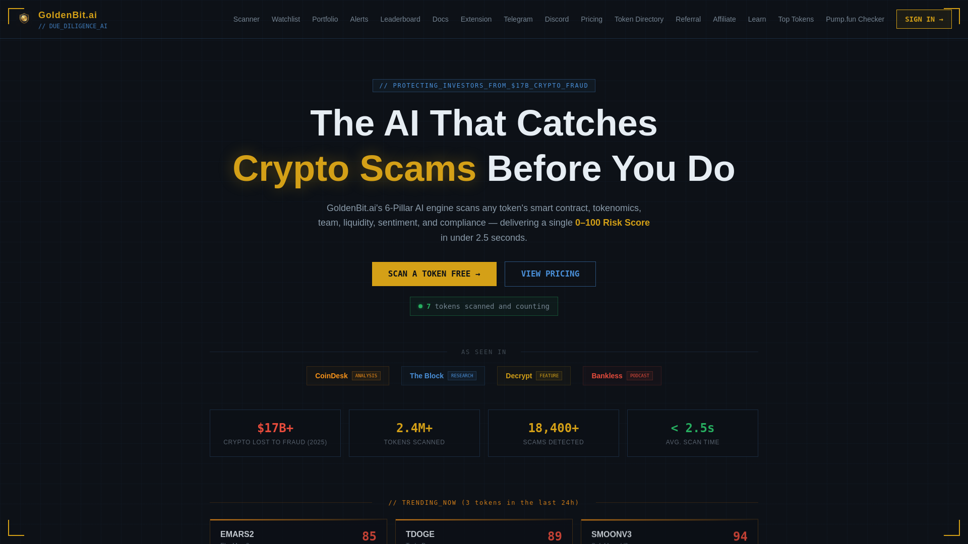 website screenshot of https://goldenbit.ai/