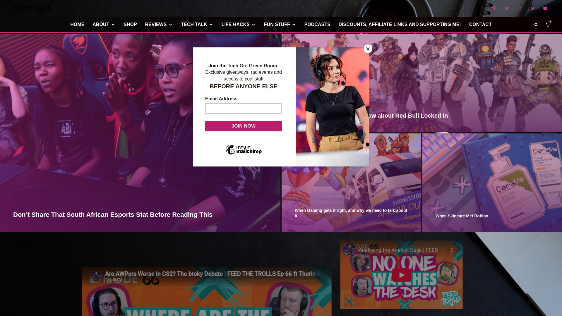 website screenshot of https://techgirl.co.za