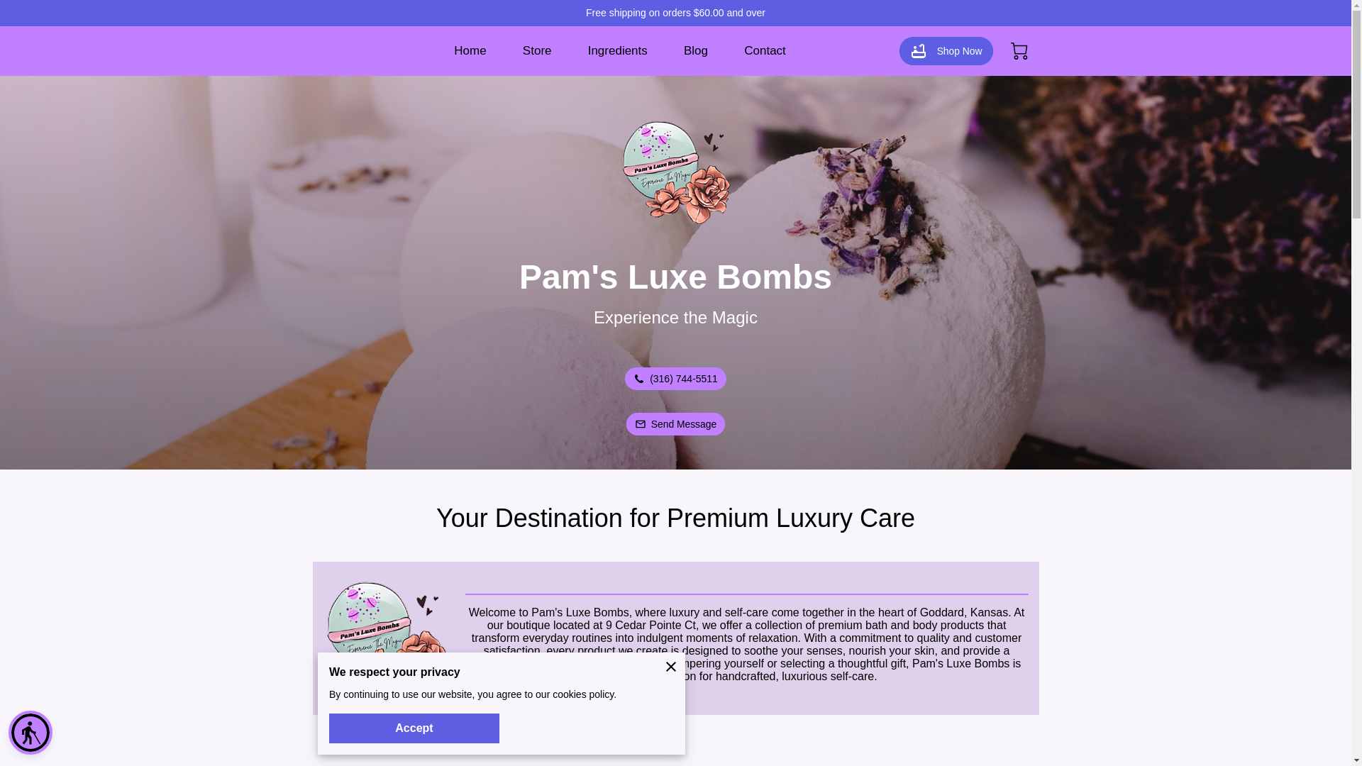 website screenshot of https://pamsluxebombsllc.com/