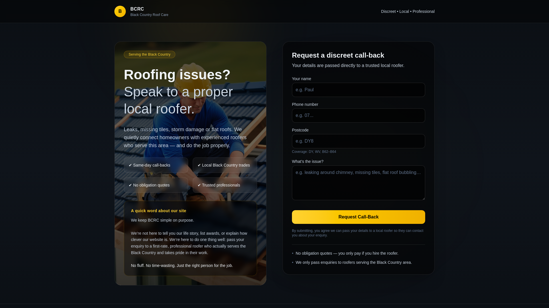 website screenshot of https://bcroofcare.co.uk/